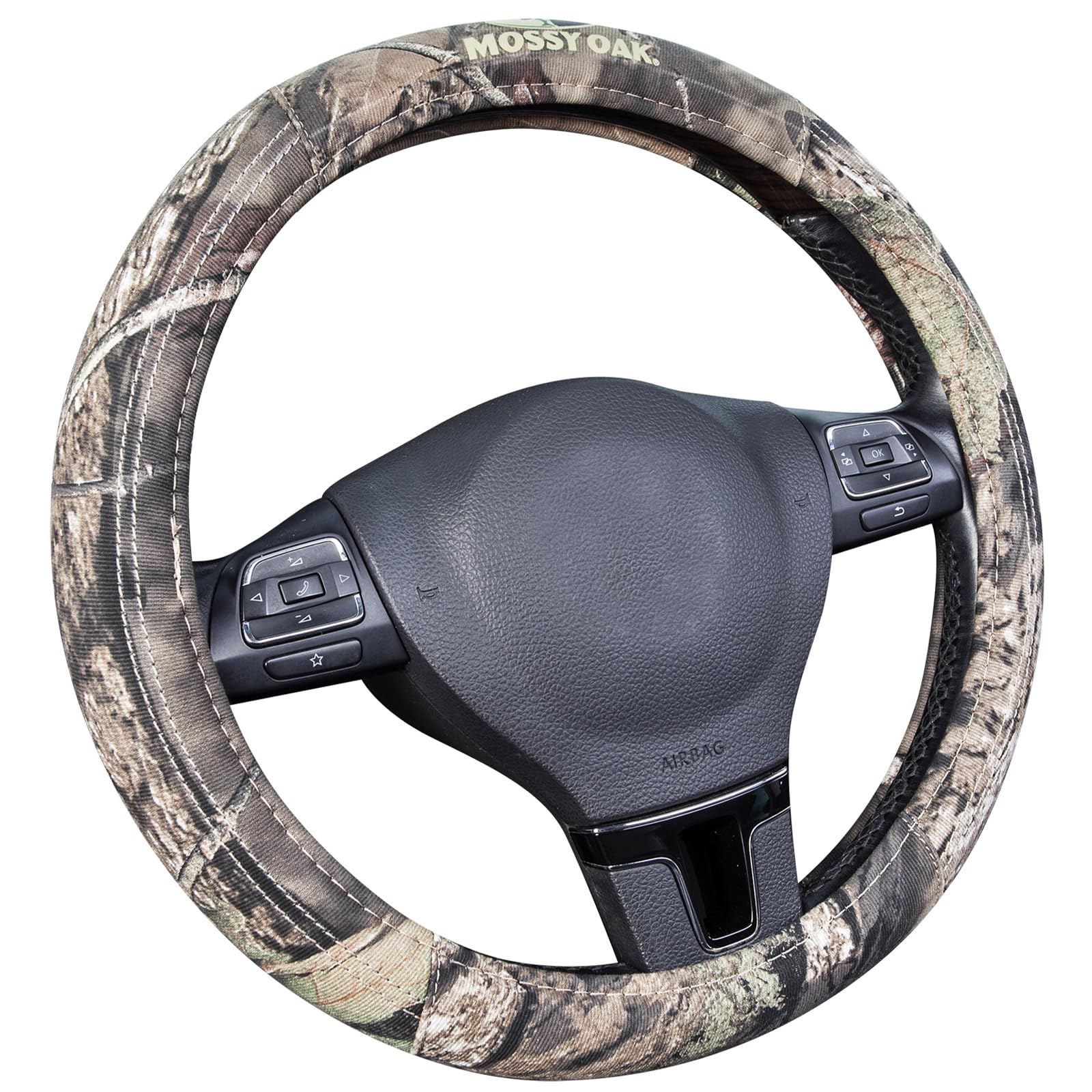 Mossy Oak Camo Steering Wheel Cover - Premium Cotton Twill, Universal Fit 14.5-15", Full Camouflage, Model SWC-MOK-CAM03