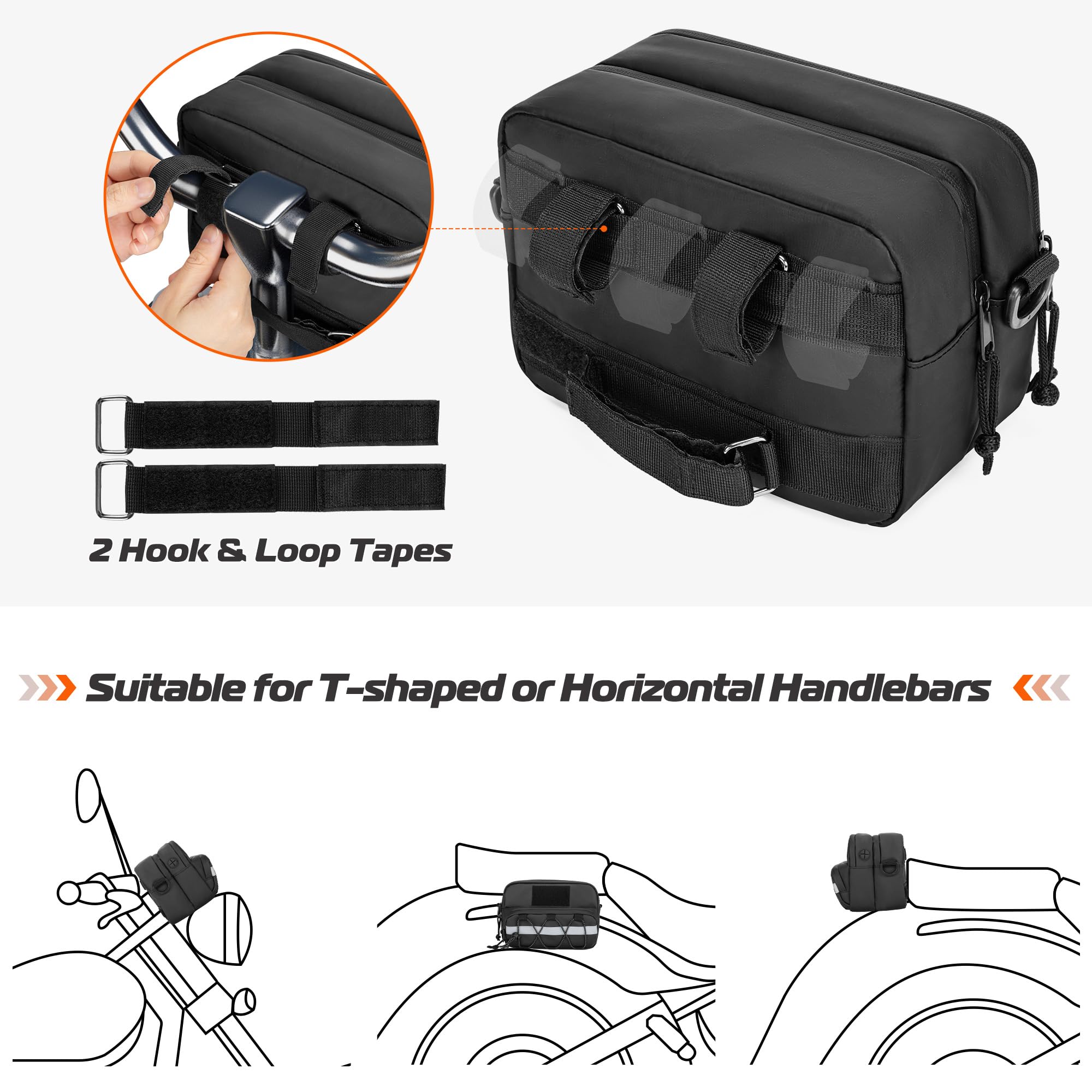 HODRANT Double-layer Motorcycle Handlebar Bag, Waterproof Bicycle Handlebar Bag with USB Charge Hole & Shoulder Strap, Motorbike