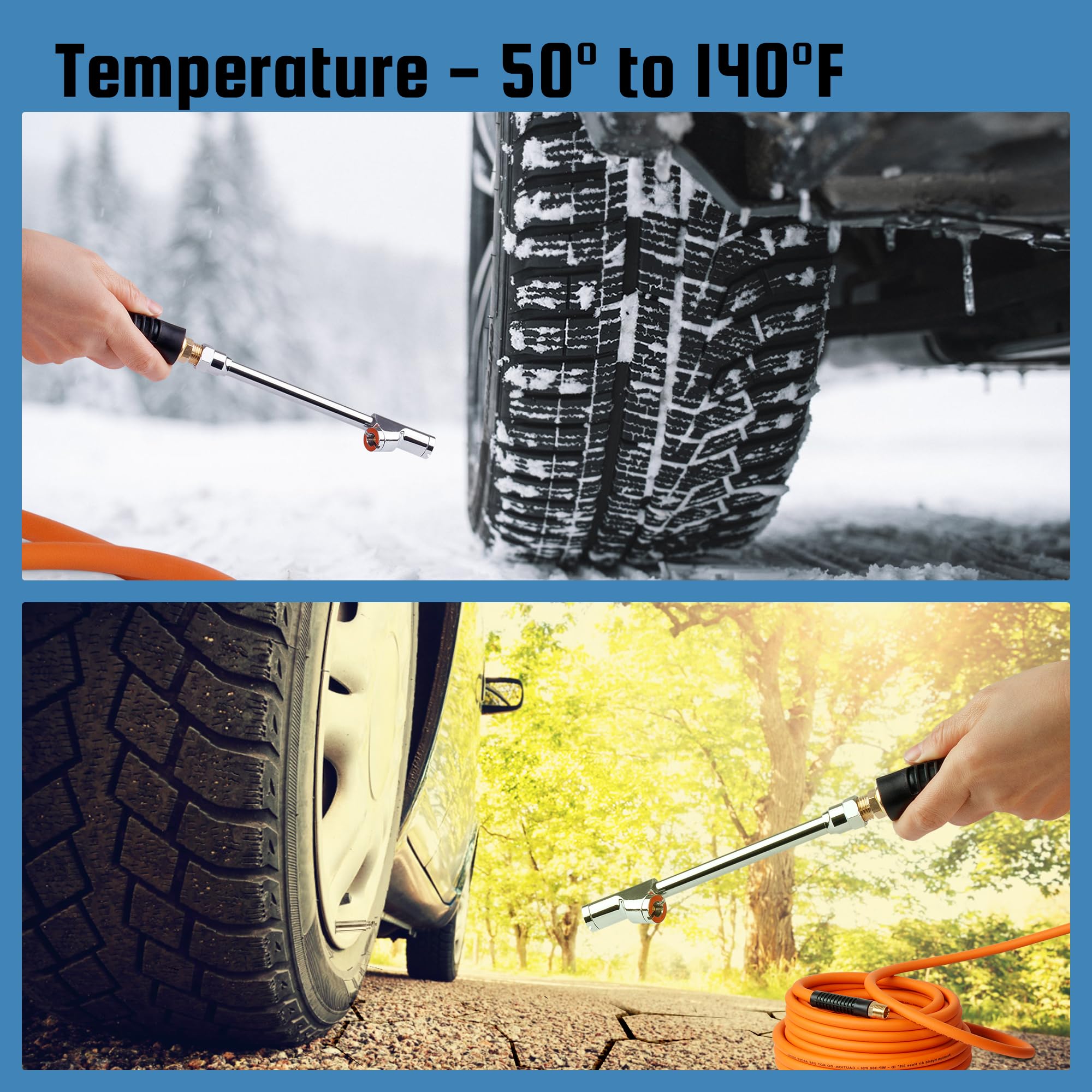 Dazakoot Truck Tire Inflator Kit - 3/8” x 50FT Hybrid Air Hose, 1/4" Chuck, 1/2" NPT Gladhand, 350