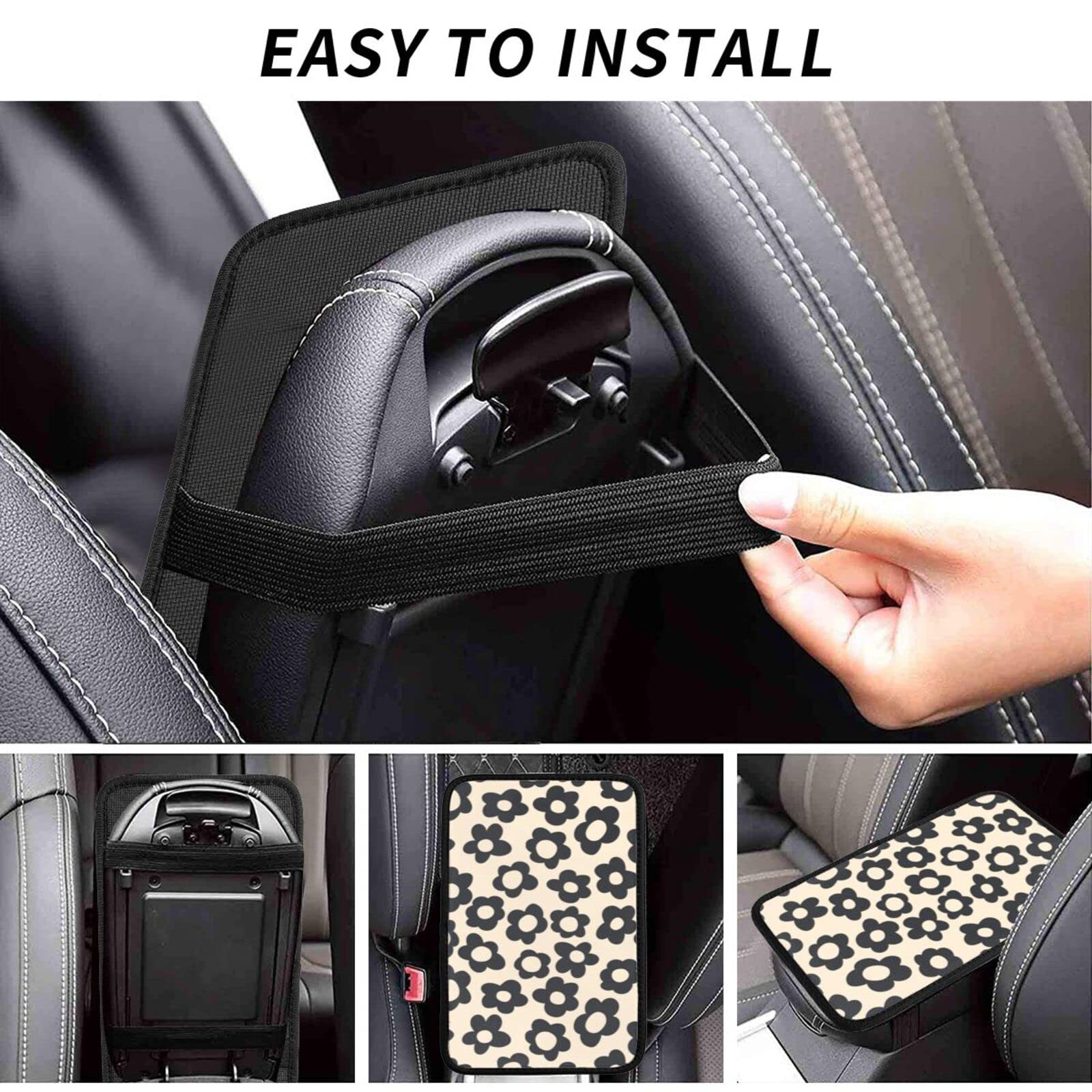 YANGDADA Vintage Groovy Flowers Auto Center Console Cover Pad Car Armrest Seat Box Cover Cushion Universal for Most Vehicle SUV