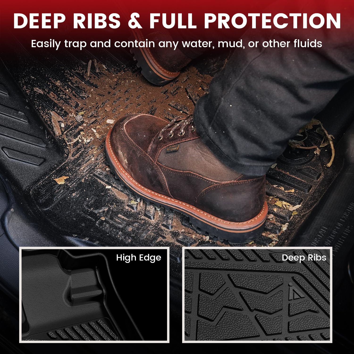 LASFIT Floor Mats for Honda Ridgeline 2023-2017, All Weather TPE, Non-Slip Custom Fit, Black, Model XS-HN10