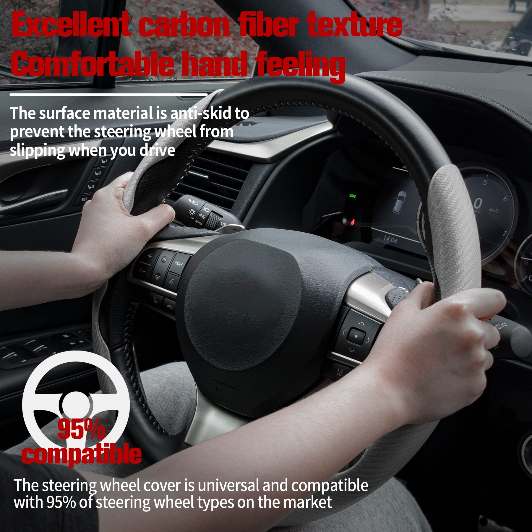 Amiss Car Carbon Fiber Anti-Skid Steering Wheel Cover, Segmented Steering Wheel Protector, Butterfly Cover, Universal 99% Car Wheel Cover Protector For Car Interior Accessories (White)