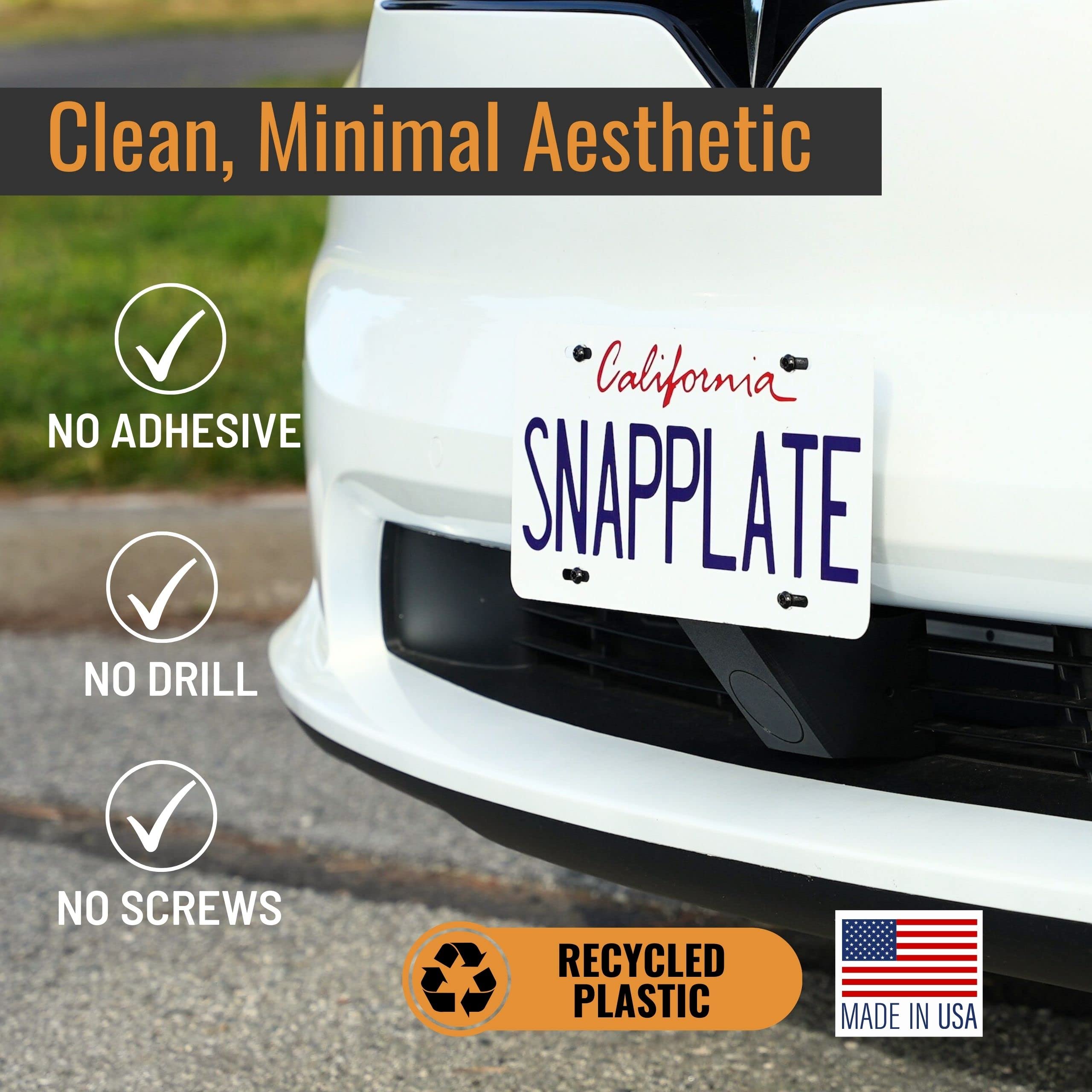 SnapPlate Front License Plate Holder for Tesla Model X (2021-2025) - Safety-Optimized, Breakaway Design, Removable, Height-Adjustable, USA Made