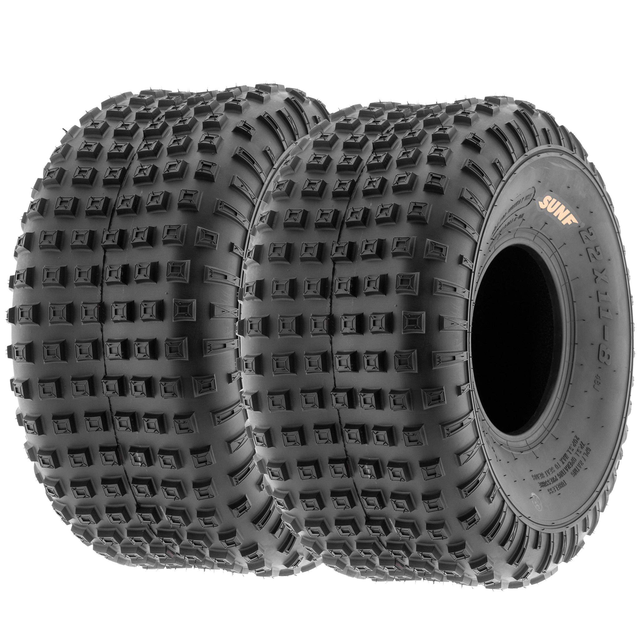 Pair Of 2 Sunf Xc Sport 22X11-8 Atv Golf-Cart Lawn-Mower Knobby Tires, 6 Pr, Tubeless A011