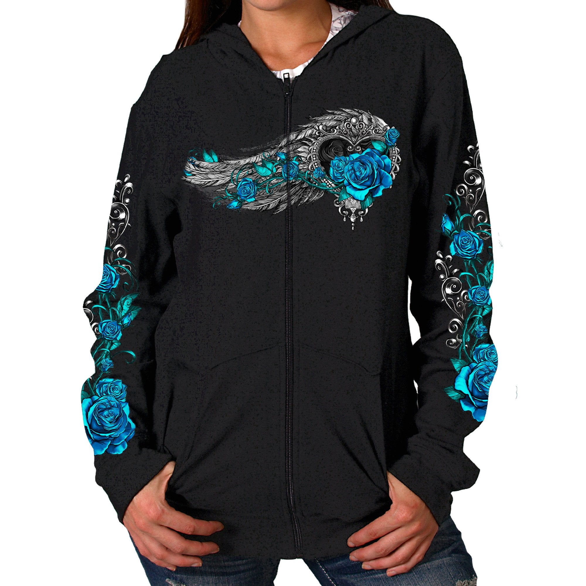 Hot Leathers womens Motorcycle GLZ4345 Womens Angel Roses Zip Up Hoodie Shirt, Black, Large US