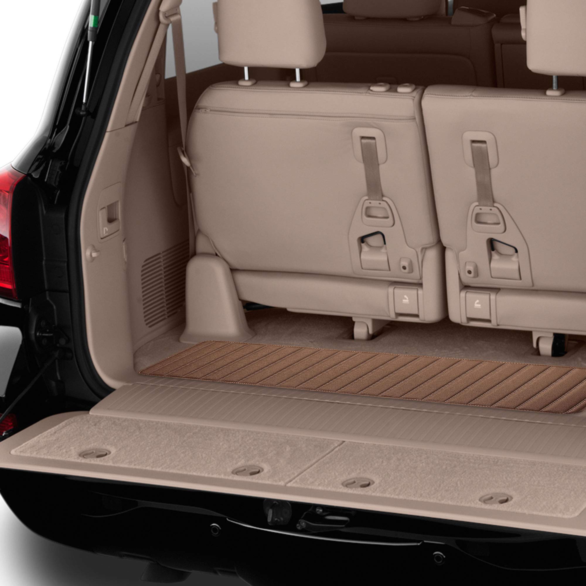 Fh Group F16500 Deluxe Heavy-Duty Faux Leather Multi-Purpose Cargo Liner, Striped, 14   , Brown Color W. Gift- Fit Most Car, Tru