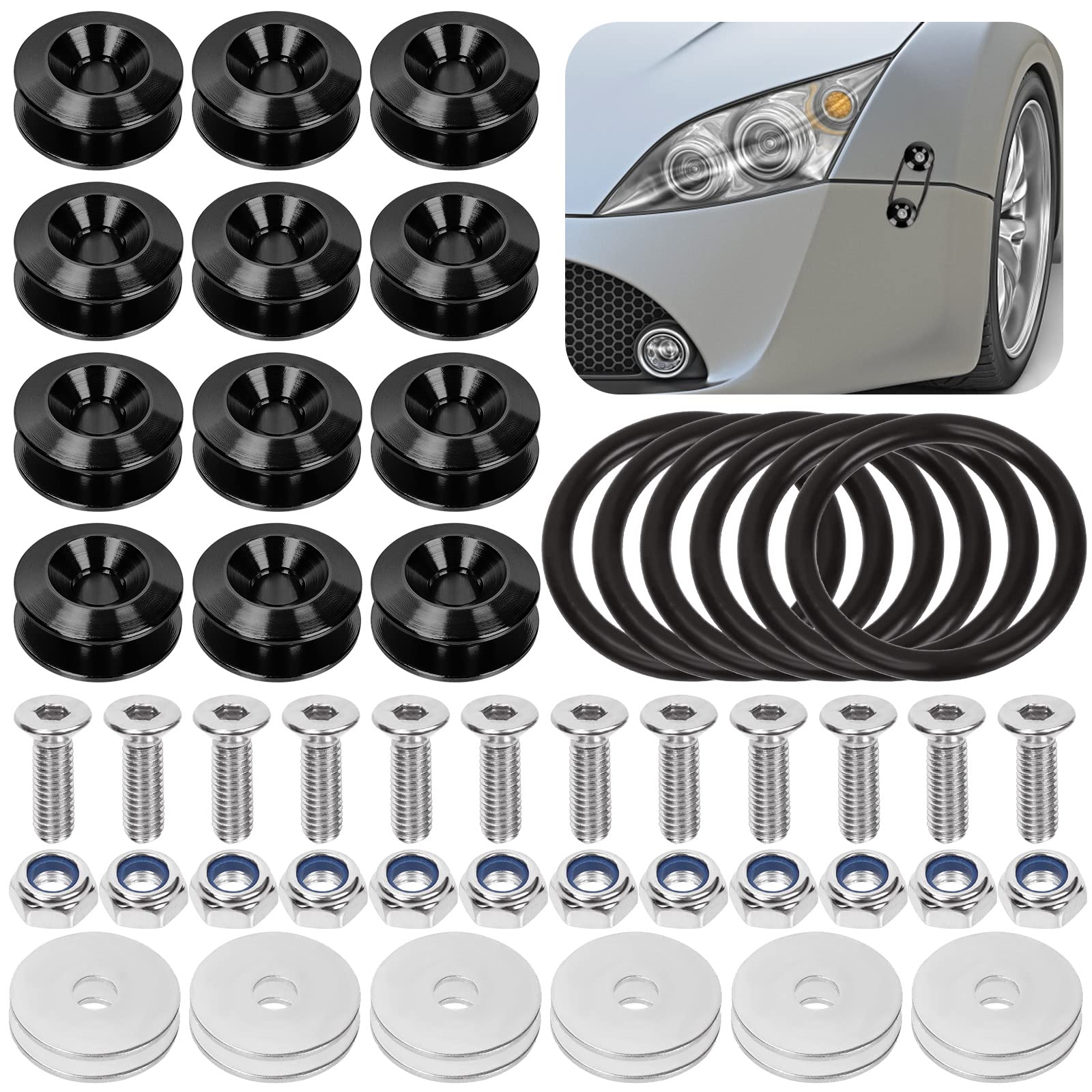 Swpeet 54Pcs - 3 Pairs Black Quick Release Fastener Kit, Universal Aluminum Bumper Clips Quick Release Front Rear Bumper Fastene