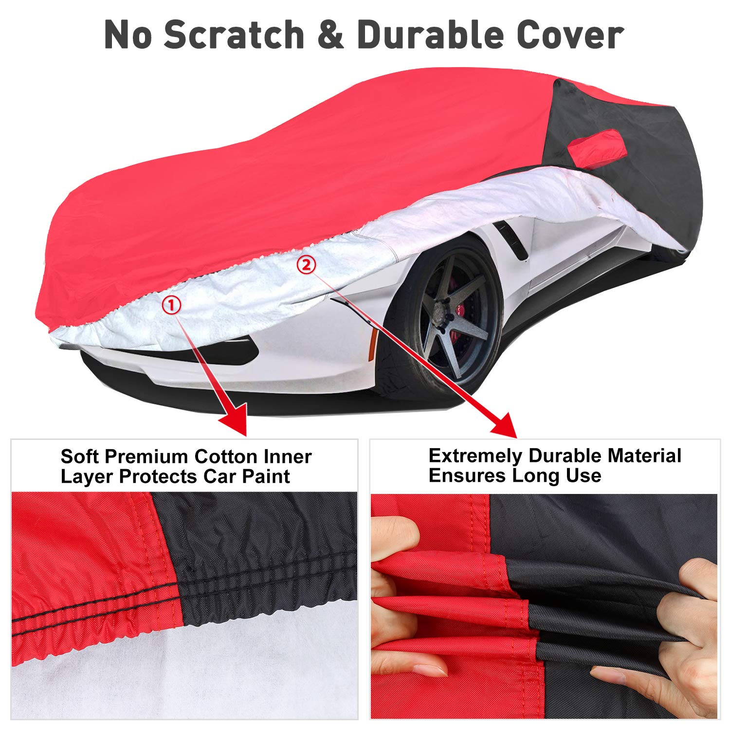 KAKIT Waterproof Car Cover for 2014-2019 C7 Stingray, UV Resistant, Custom Fit, C7 Size, Red & Black