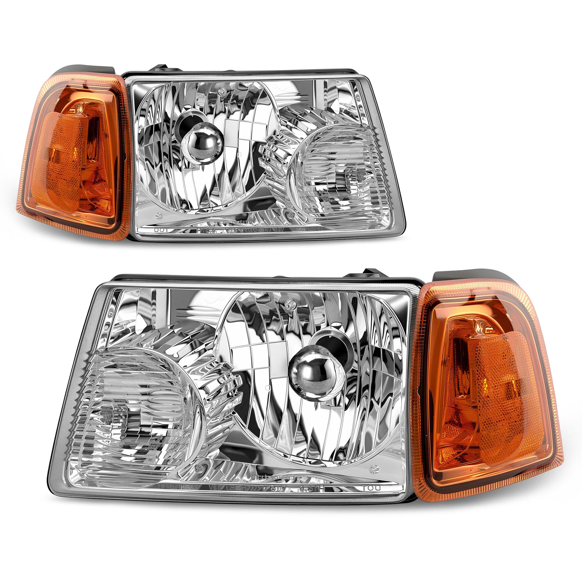 AUTOSAVER88 Headlight Assembly Compatible with 2001-2011 Ford Ranger Chrome Housing Large Amber Corner Lights Headlamp