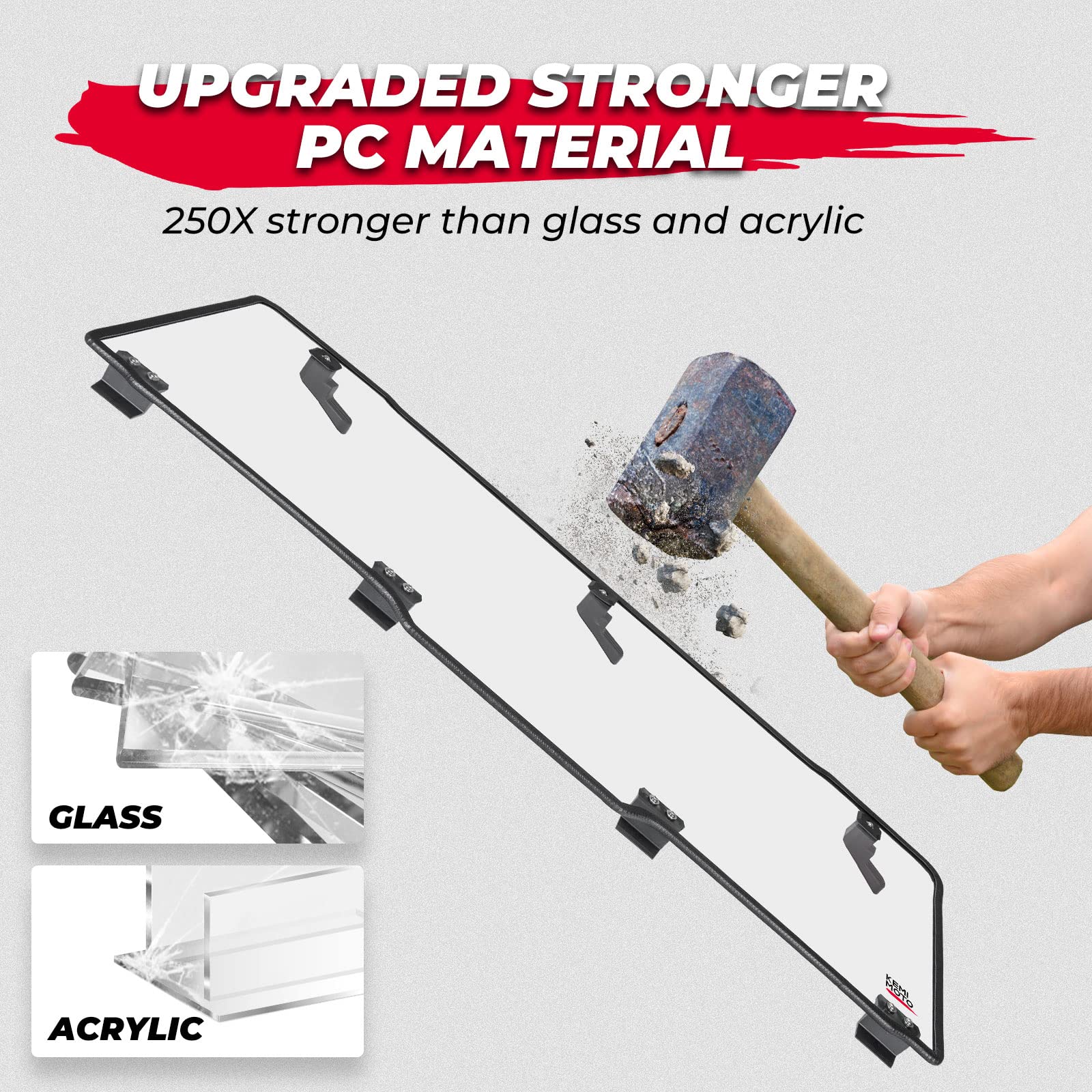 KEMIMOTO Hard Coated Rear Window for Polaris Ranger XP 1000/Crew 2017-2026, Clear Plastic, Model UTVB0110-02001