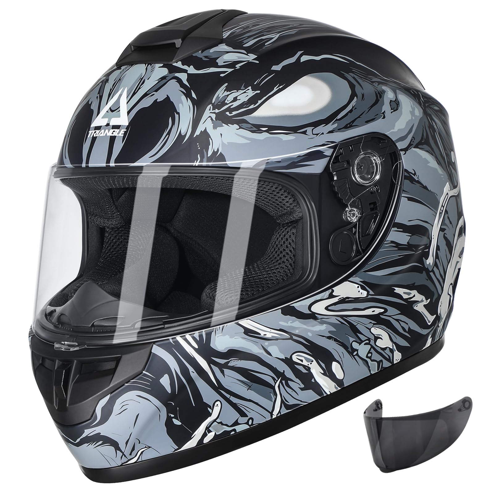 Triangle Motorcycle Helmets Full Face Helmet For Adult Men Women With Tinted And Clear Visor Dot Approved (Gray, X-Large)