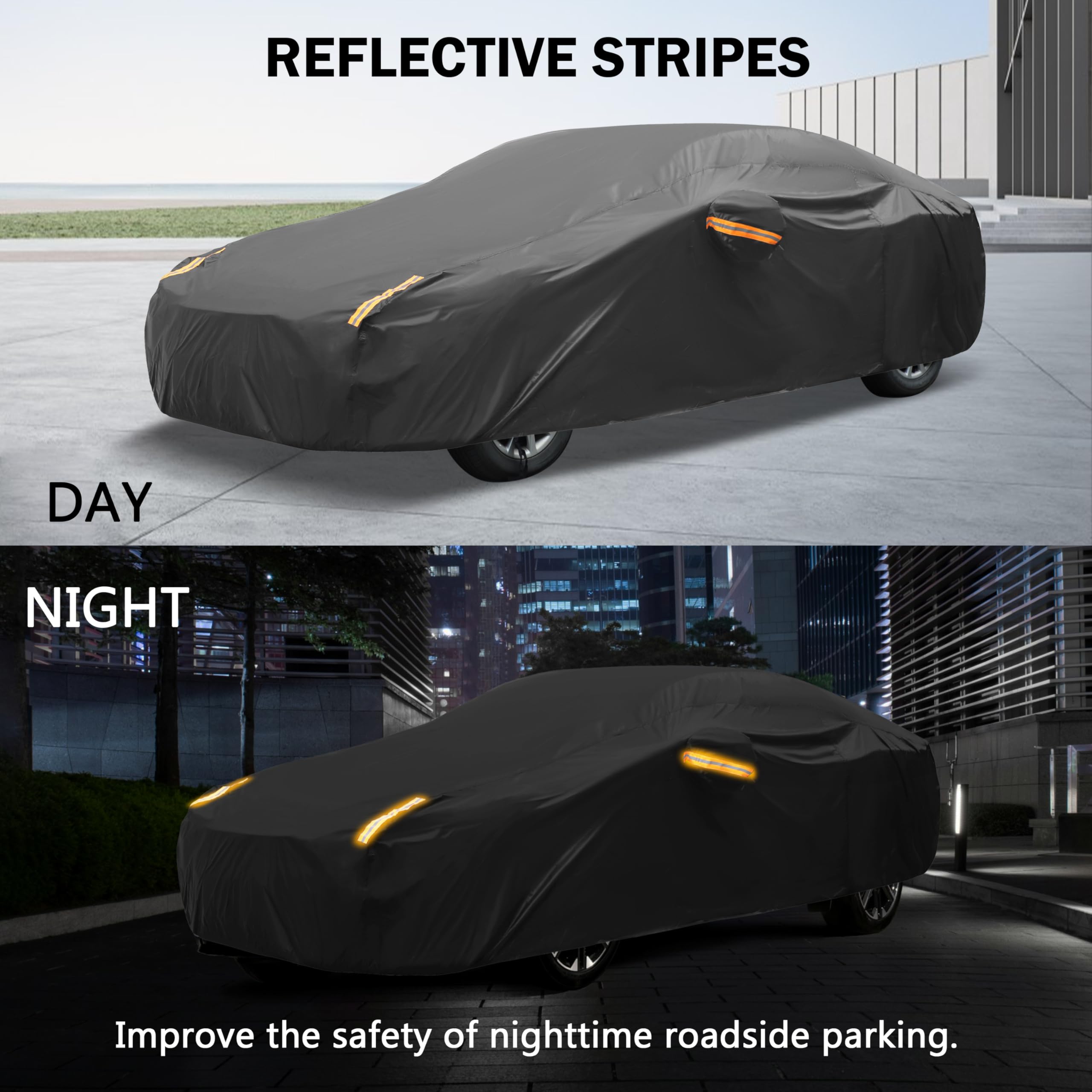 Mornyray Compatible With Ford Mustang,Car Cover Outdoor Waterproof Sun Rain Snow Hail Protection With Driver Door Zipper (Black,