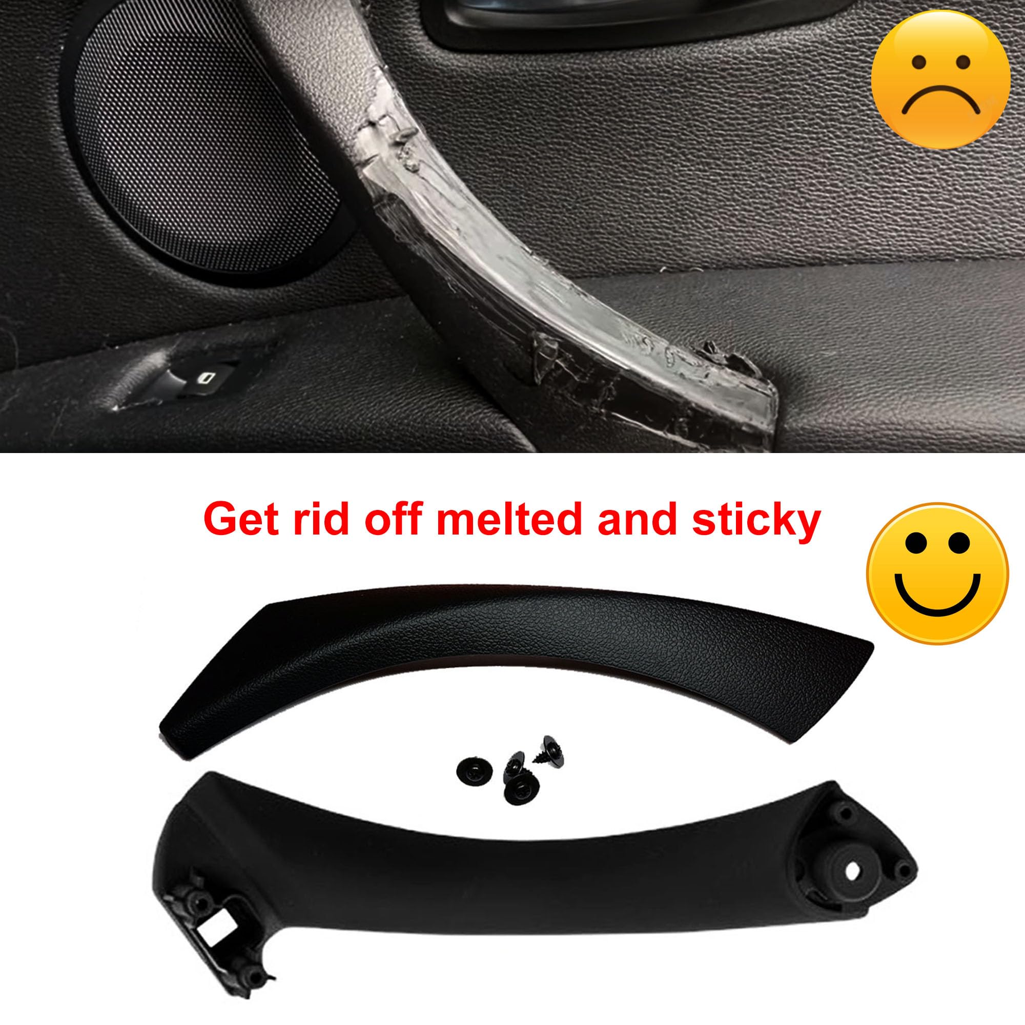 Black Right Front Side Interior Door Panel Handle And Door Pull Outer Trim Cover W/ Fasteners Replacement For Bmw E90 E91 3 Seri
