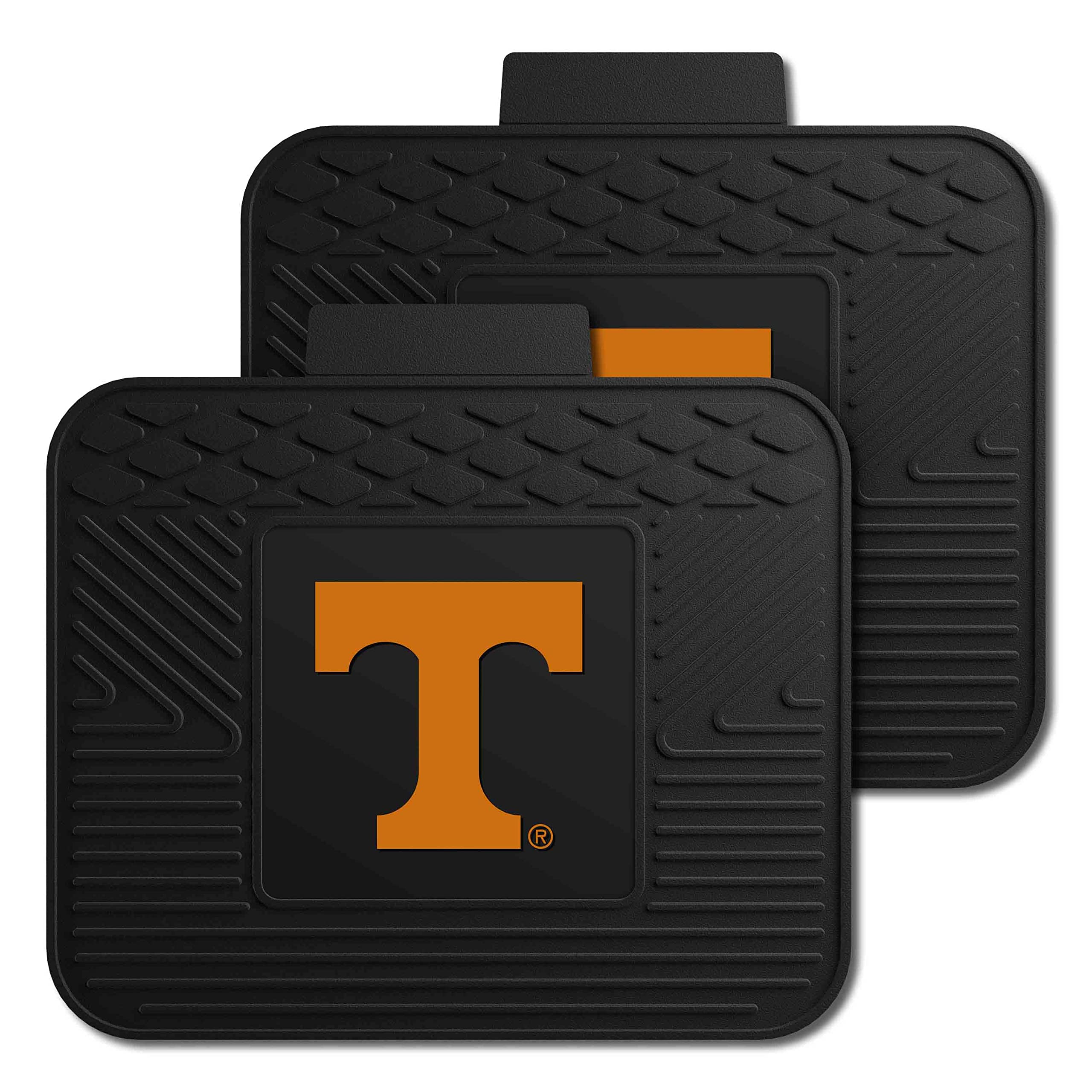 FANMATS Vinyl Car Mat Set - 4-Pc Universal Size, Black, Model 39384, Front & Rear - University of Tennessee Primary Logo