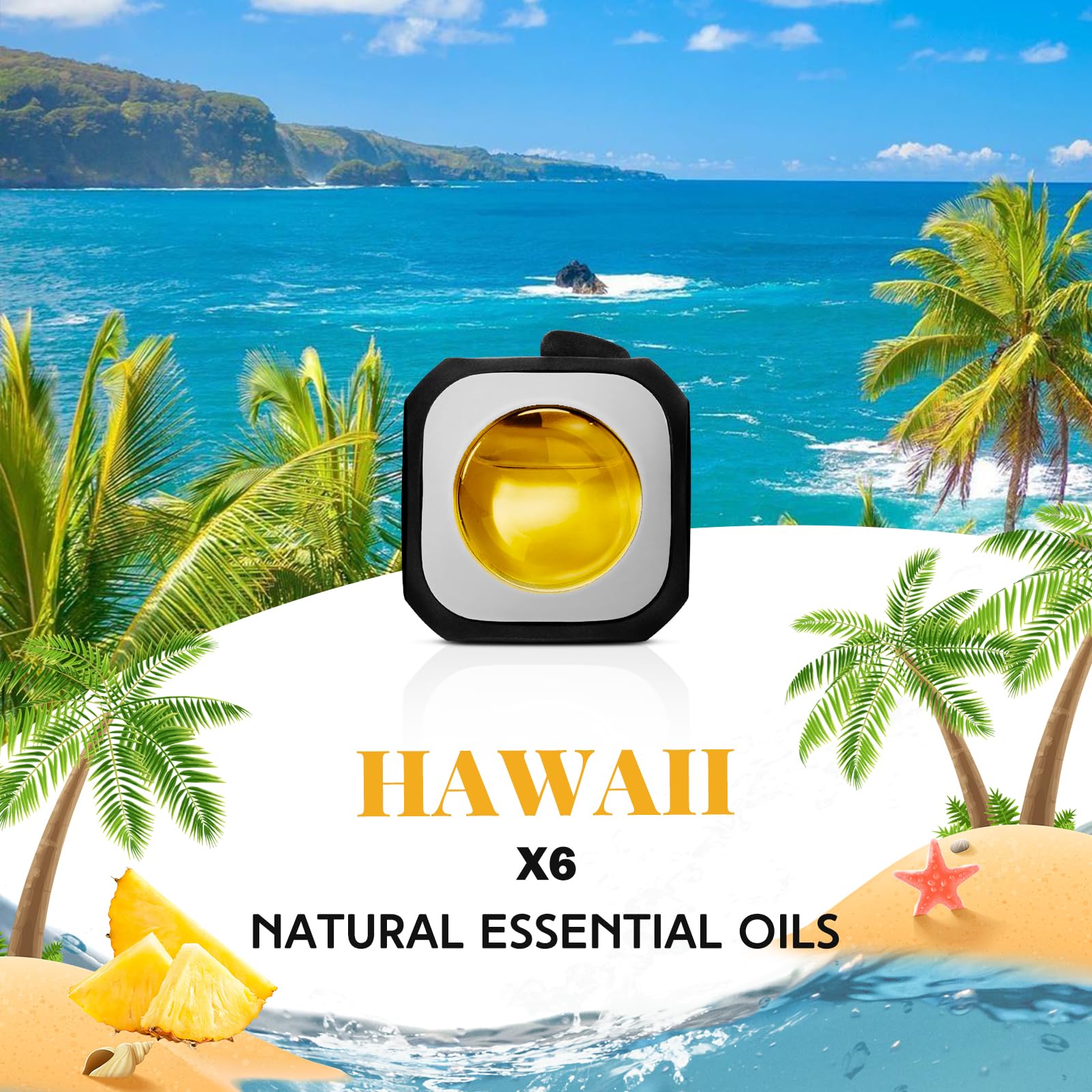 SCENTORINI Car Air Freshener Vent Clip, Hawaiian Long lasting Scent, Pack of 6, Air Freshener for Car Odor Eliminator
