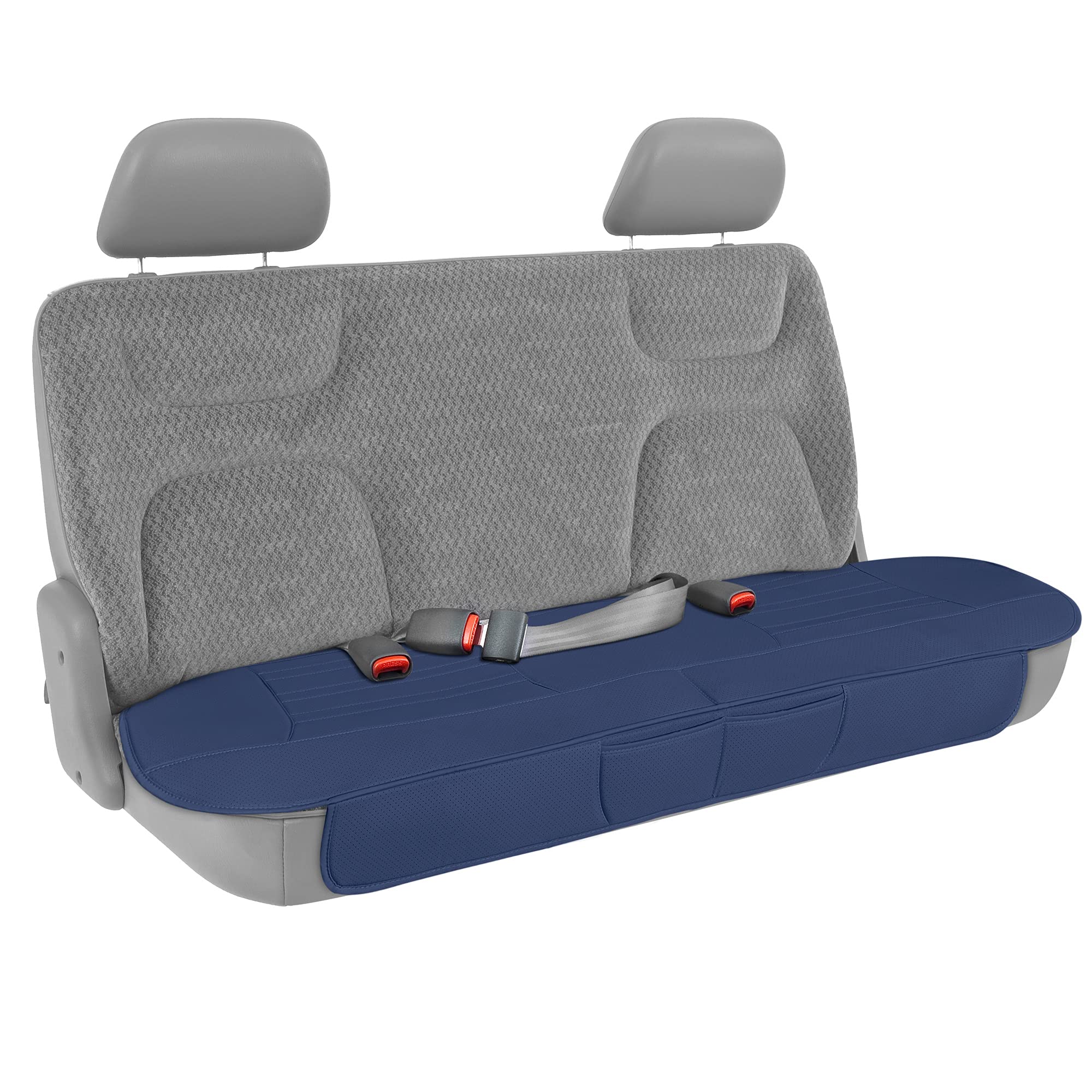 Motor Trend Seat Cover For Cars Trucks Suv, Faux Leather Rear Bench Blue Padded Car Seat Cover With Storage Pockets, Premium Int
