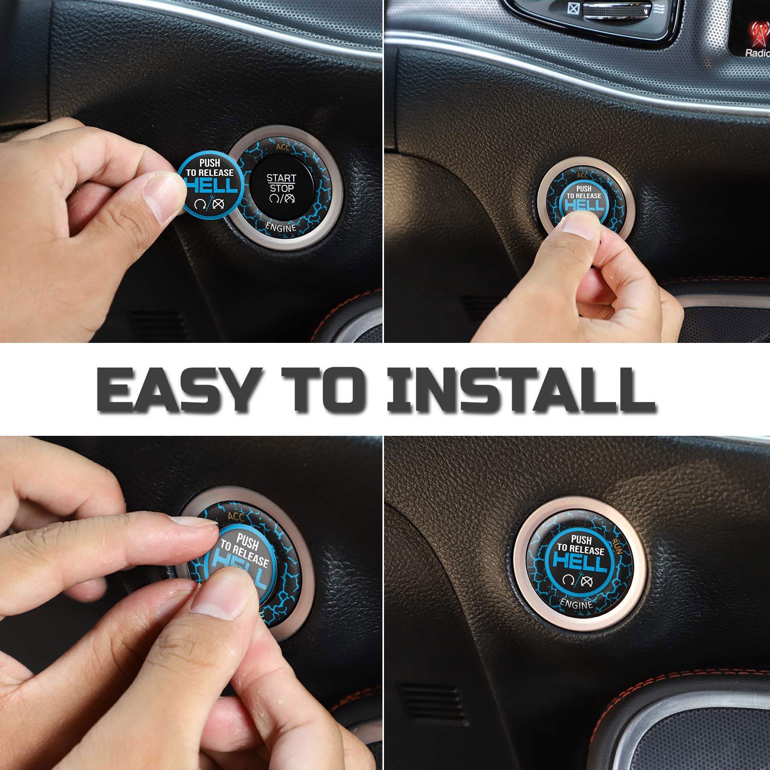 TOOLEPIC Engine Start Stop Button Overlay for Dodge Ram 1500, Challenger, Charger, Durango 2015-2024 - Baby Blue Sticker Emblem - Model TE-SB-HL