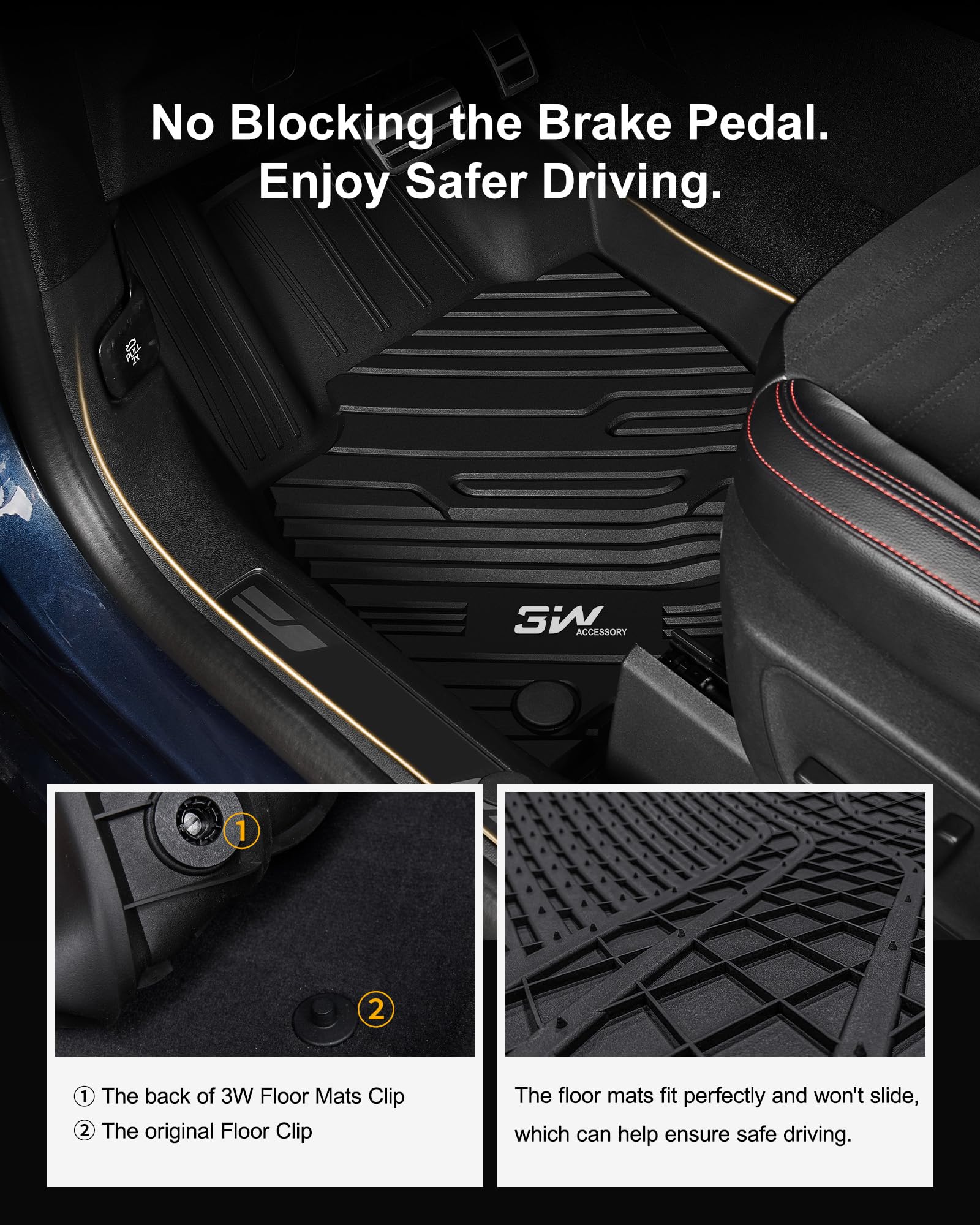 3W Floor Mats Fit For Ford Bronco Sport 2021 2022 2023 2024 2025 All Weather Tpe Car Accessories Custom Fit Full Set Ford Bronco