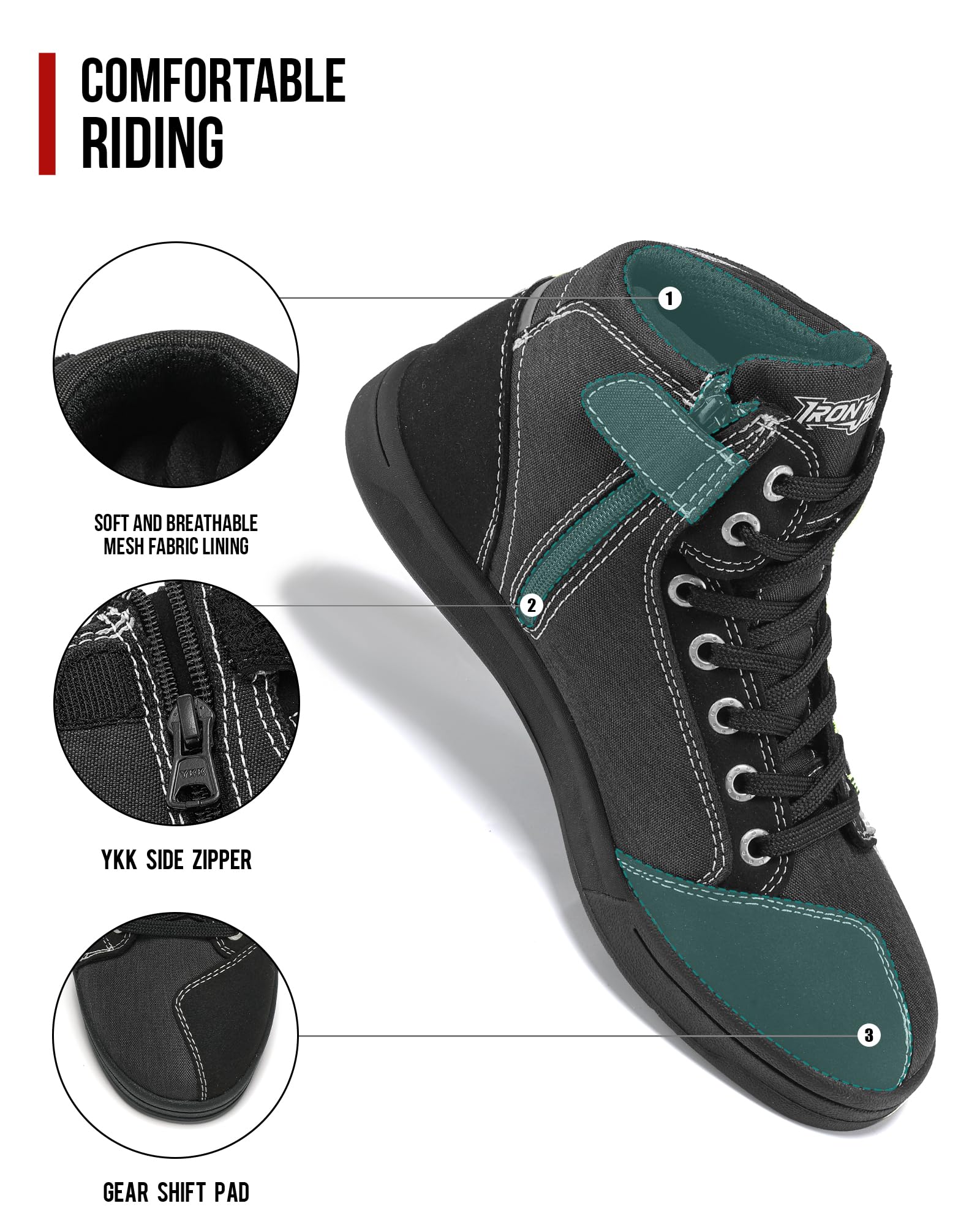 Iron Jia 'S Motorcycle Shoes For Men, Breathable Anti-Slip Protective Gear, Powersport Casual Motorcycle Riding Boots (Black 12.