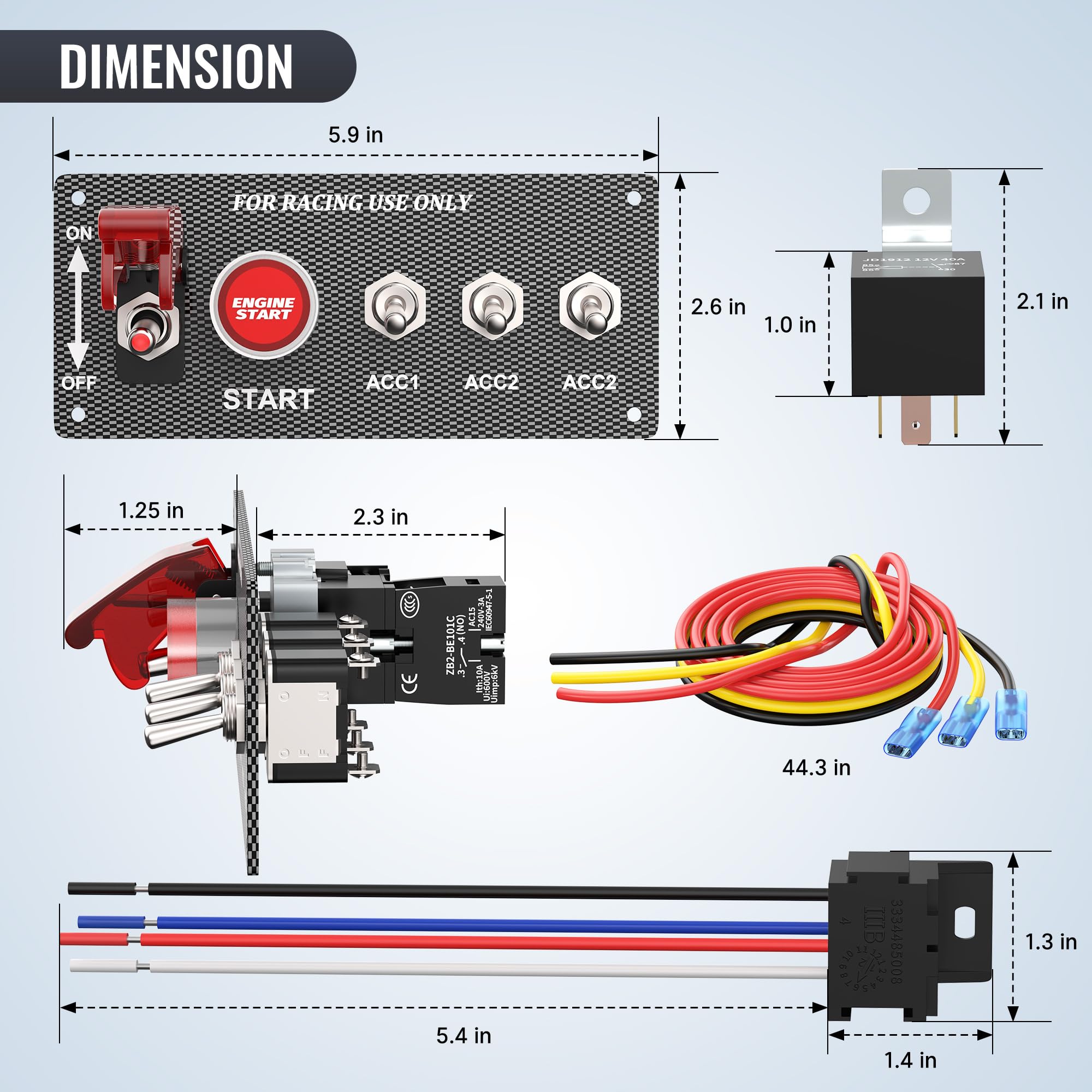 RVBOATPAT 5 in 1 Ignition Switch Panel, DC 12V 30A, Plastic, Model PN-SAC5, Toggle Switch for Boats, Race Cars, Trucks