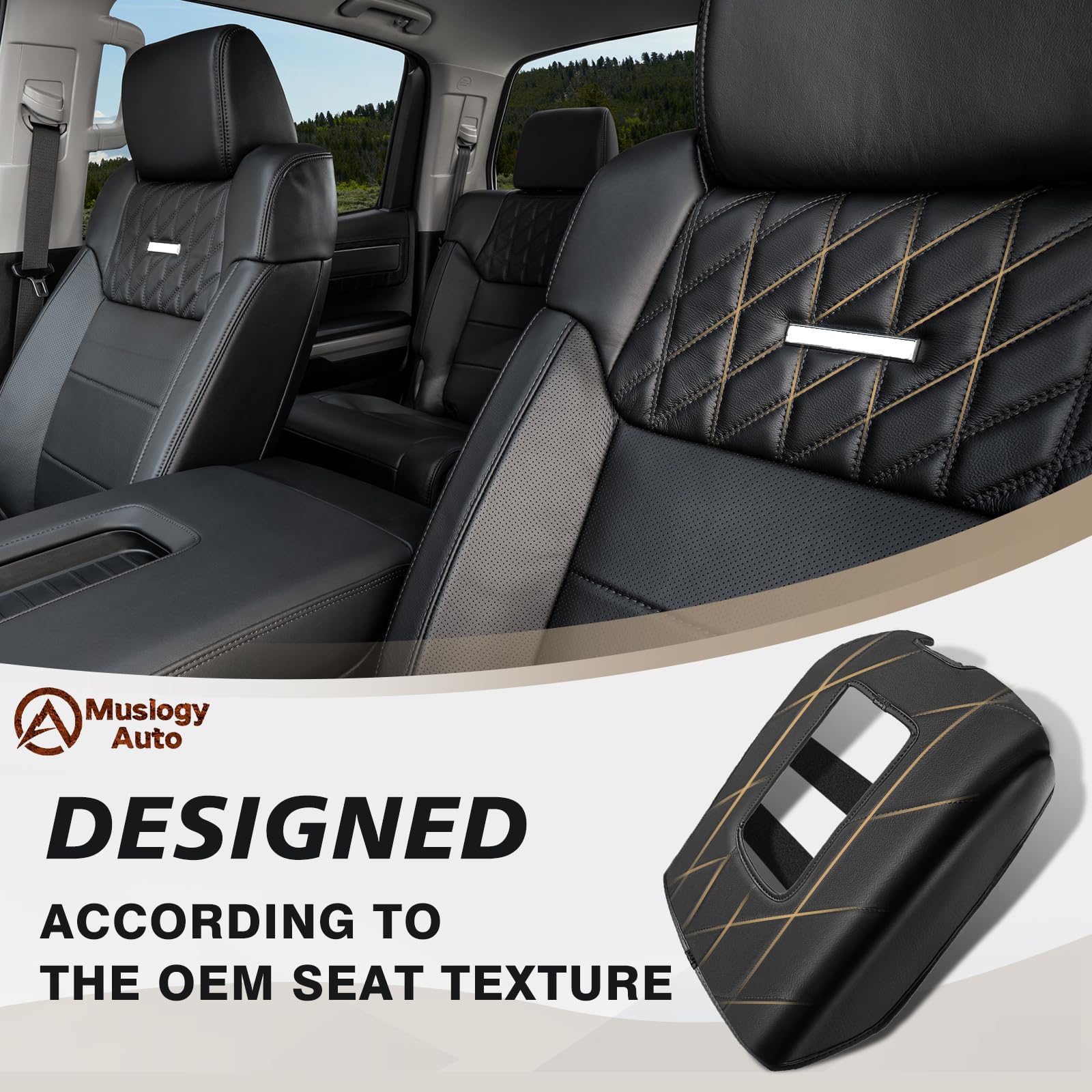 Muslogy Center Console Armrest Cover for Toyota Tundra 2014-2021, Extra Thick Vegan Leather, Bucket Seat Only, Model MUS-ACEXTRA-40H