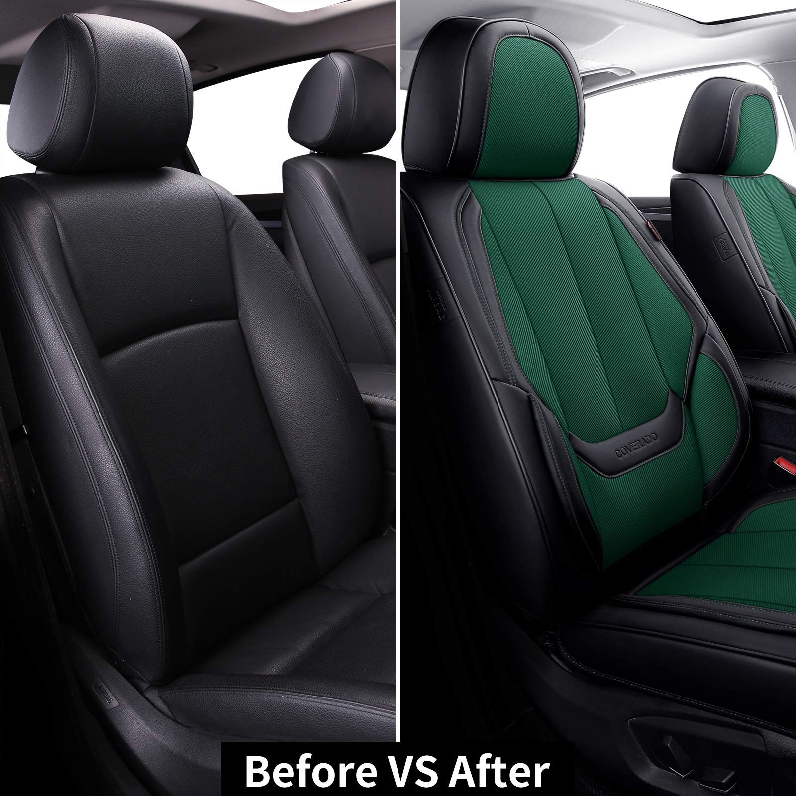 Coverado Front Seat Covers 2 Pieces, Breathable Fabric&Leather Car Seat Cover, Universal Car Seat Protectors, Driver Seat Cover