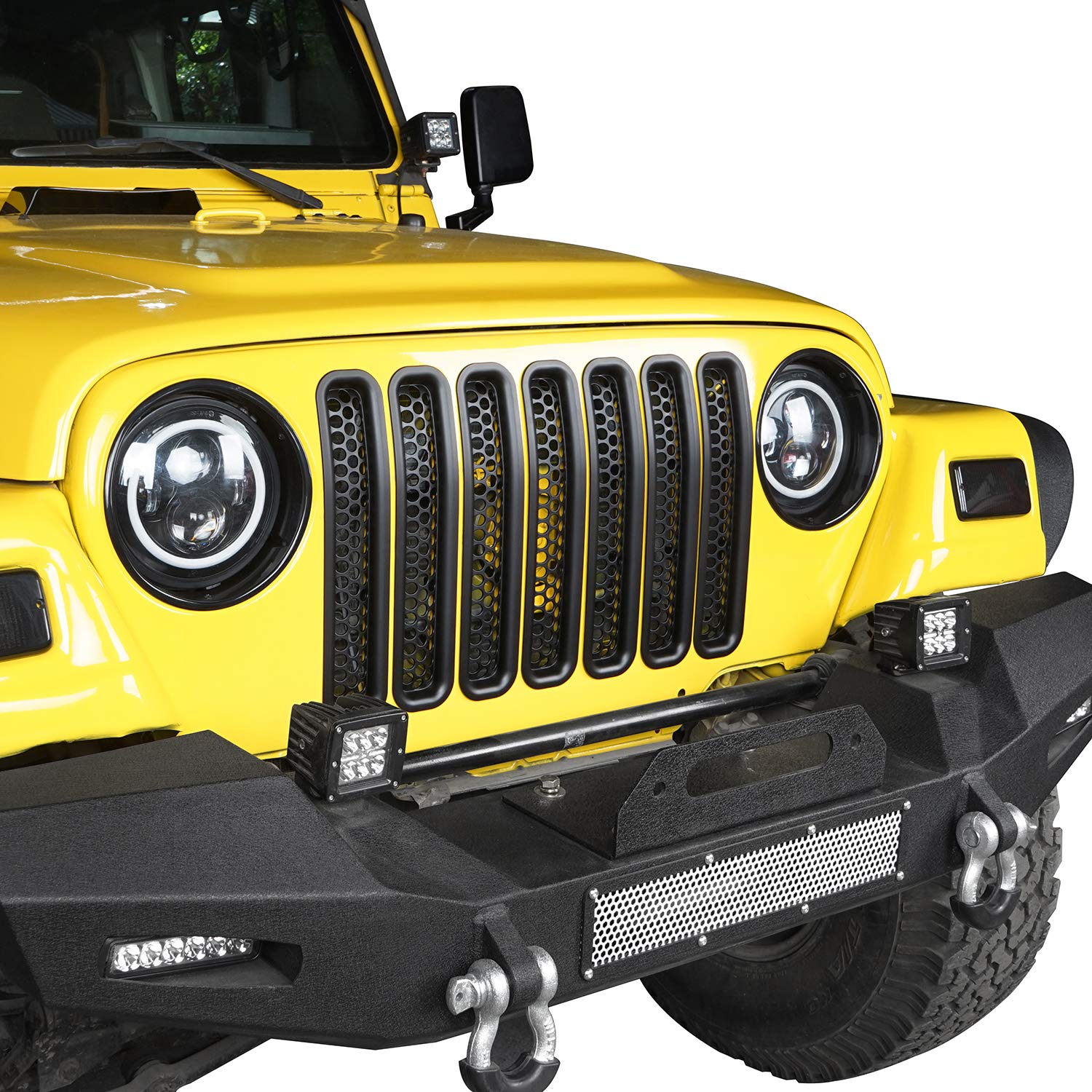 Wrangler Grill Insert Mesh Grille Cover Guards Clip-In For Jeep Tj Wrangler 1997 1998 1999 2000 2001 2002 2003 2004 2005 2006 - Black,7Pcs