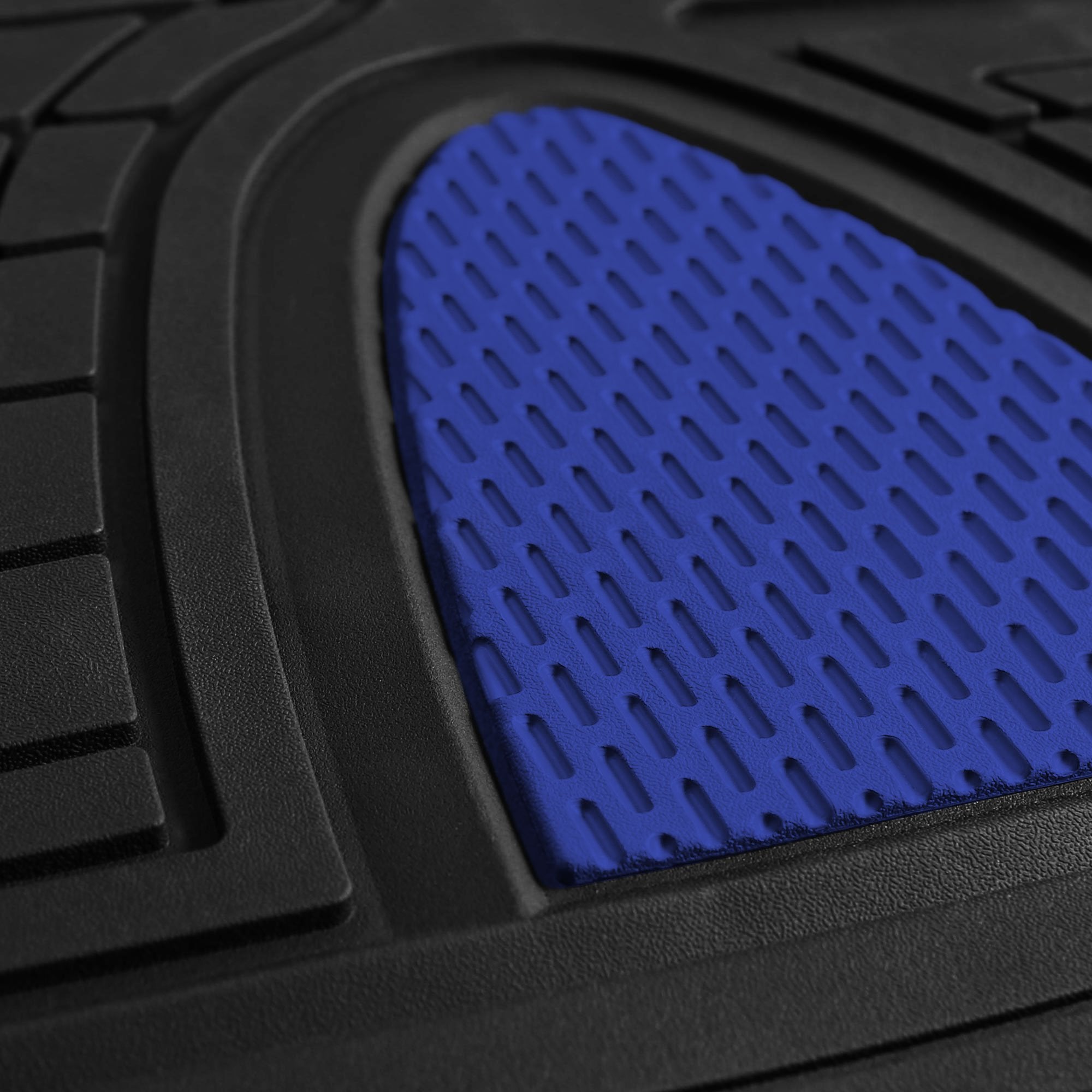 Fh Group Premium Liners Tall Channel Trimmable All Weather Rubber Full Set Car Floor Mats (Blue) W. Trimmable All-Season Cargo L