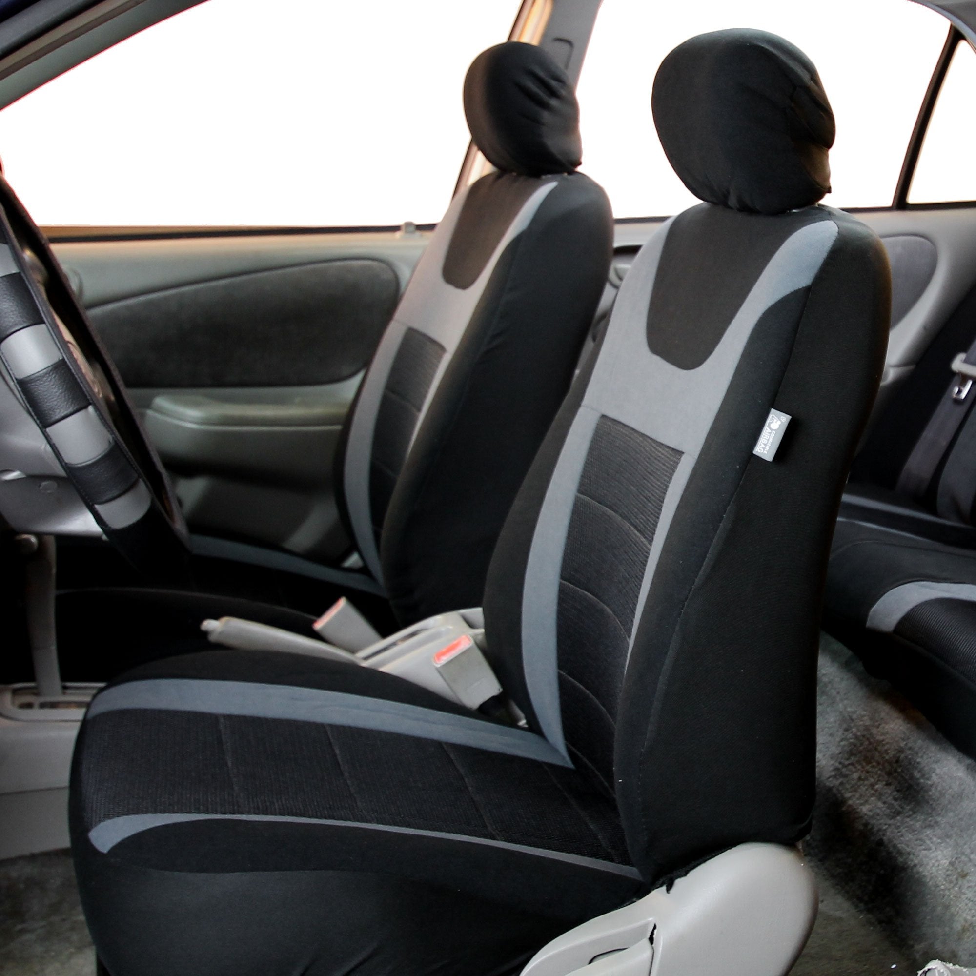 Fh Group Car Seat Covers Sports Full Set Gray Automotive Seat Covers, Airbag Compatible And Split Rear Car Seat Cover Universal