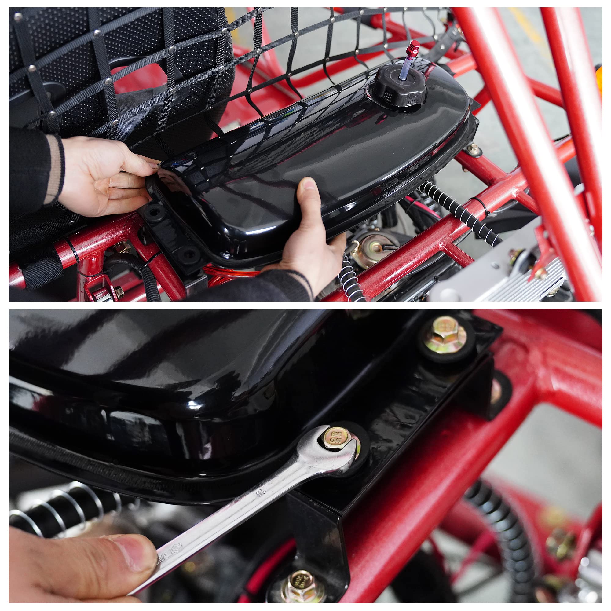 MTATCN Gas Fuel Tank with Cap & Vent Tube for 150cc 250cc Go Karts, Alloy Steel, Model QHAS-1-30