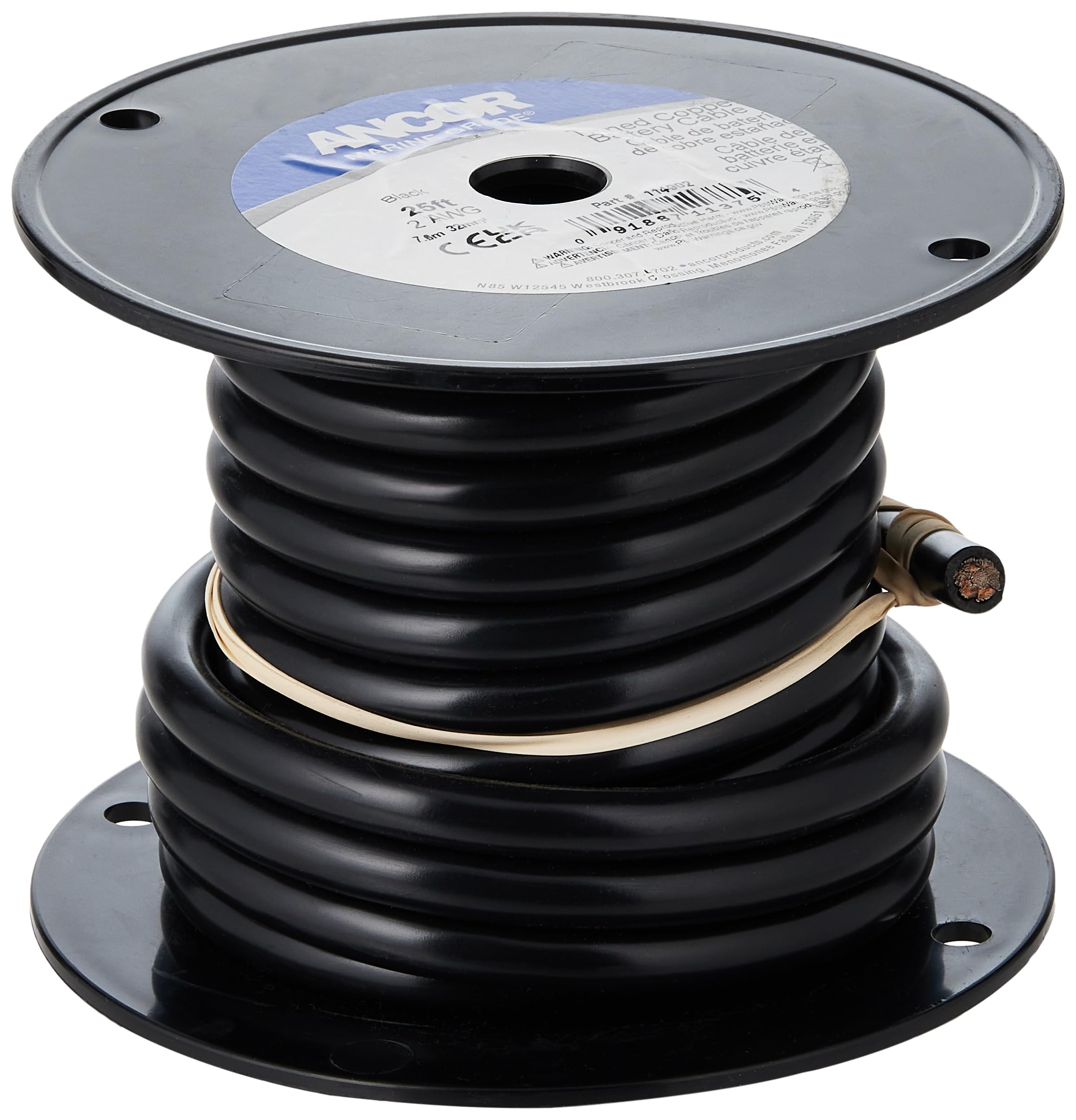 Ancor 114002 Tinned Copper Battery Cable, 2 Awg (32Mm2), Black - 25Ft