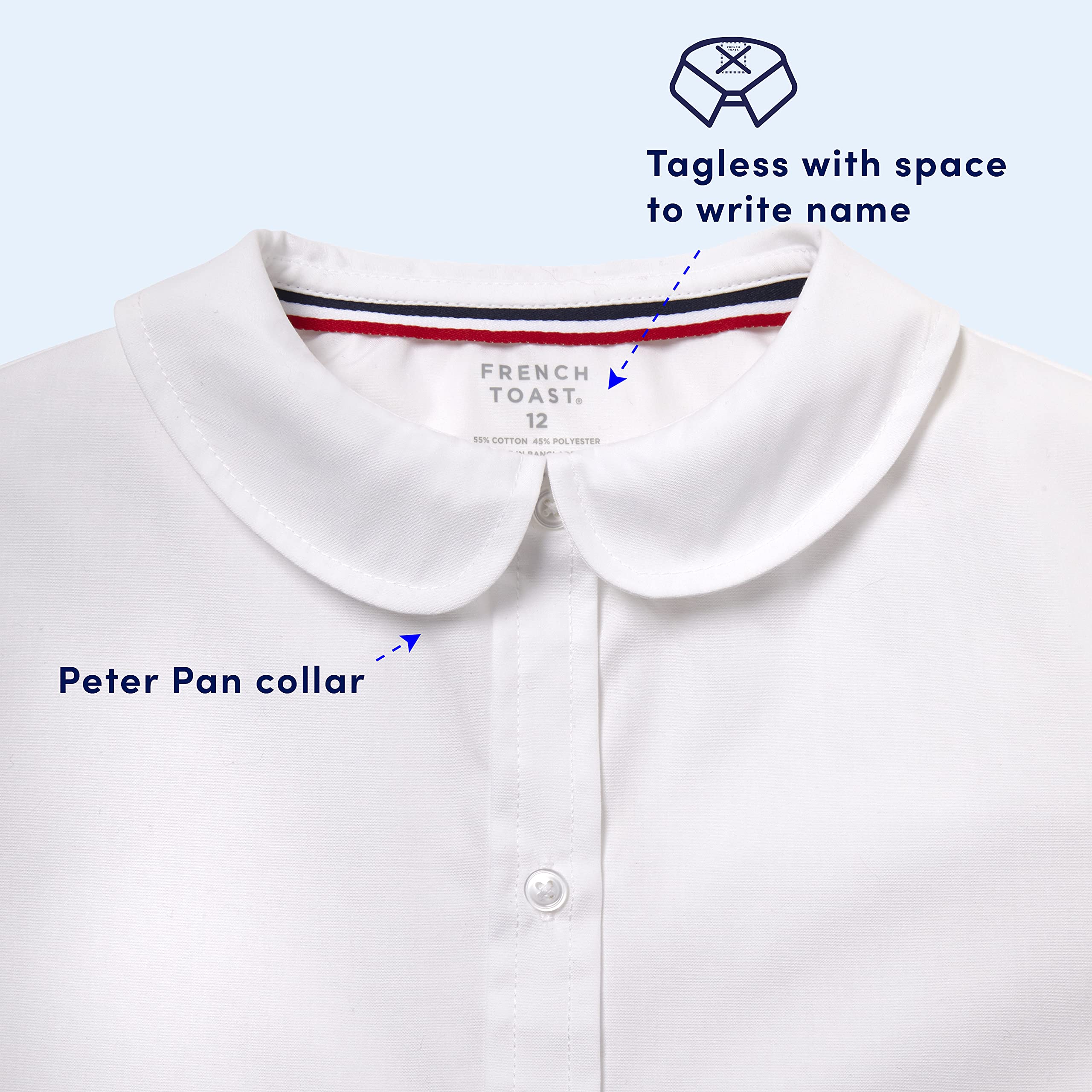 French Toast Little Girls Long Sleeve Peter Pan Collar Blouse, White, 6