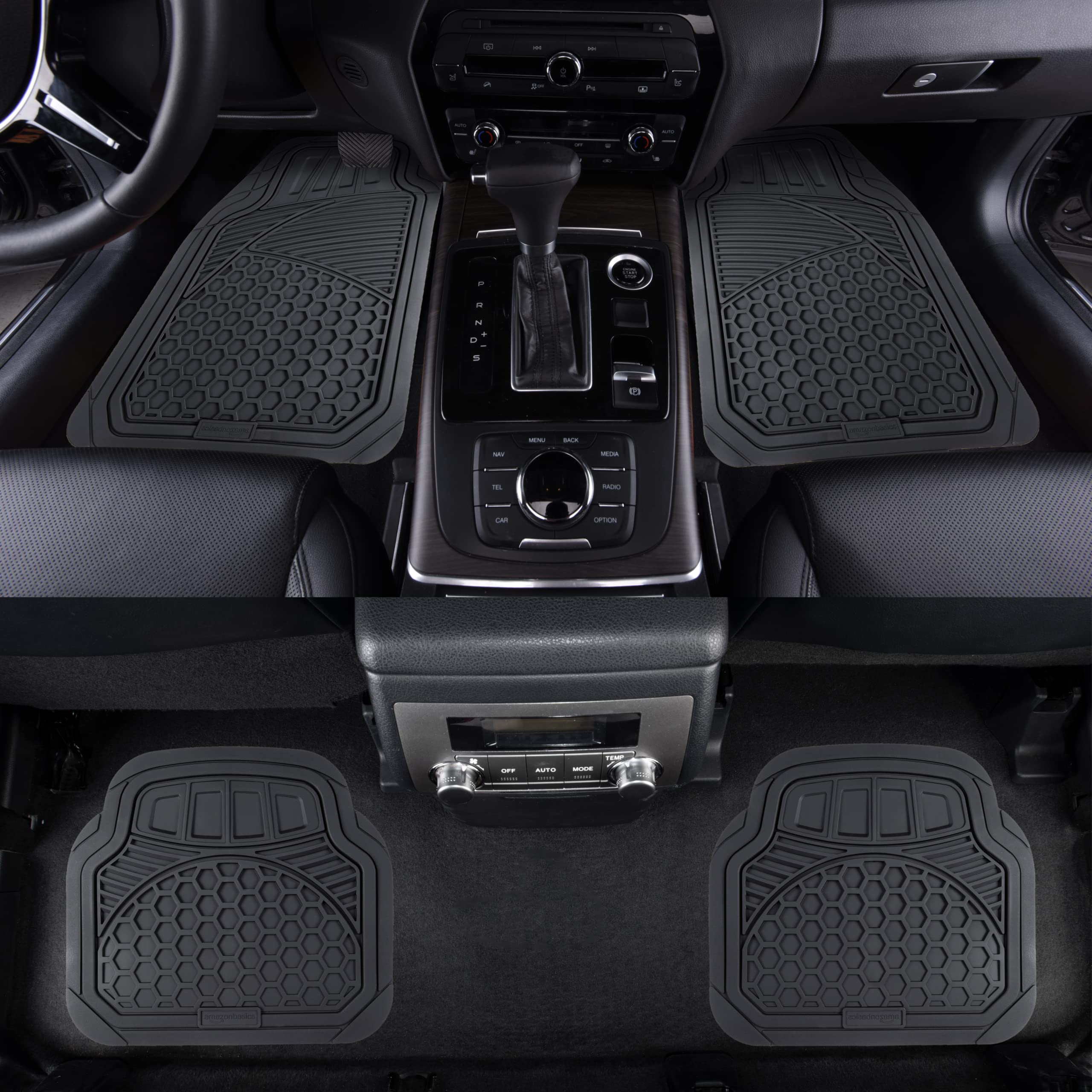 Amazon Basics Heavy Duty Car Floor Mat, Pvc Faux Rubber, With Carpet Backing, Universal Deluxe All-Weather Trim To Fit For 95% A