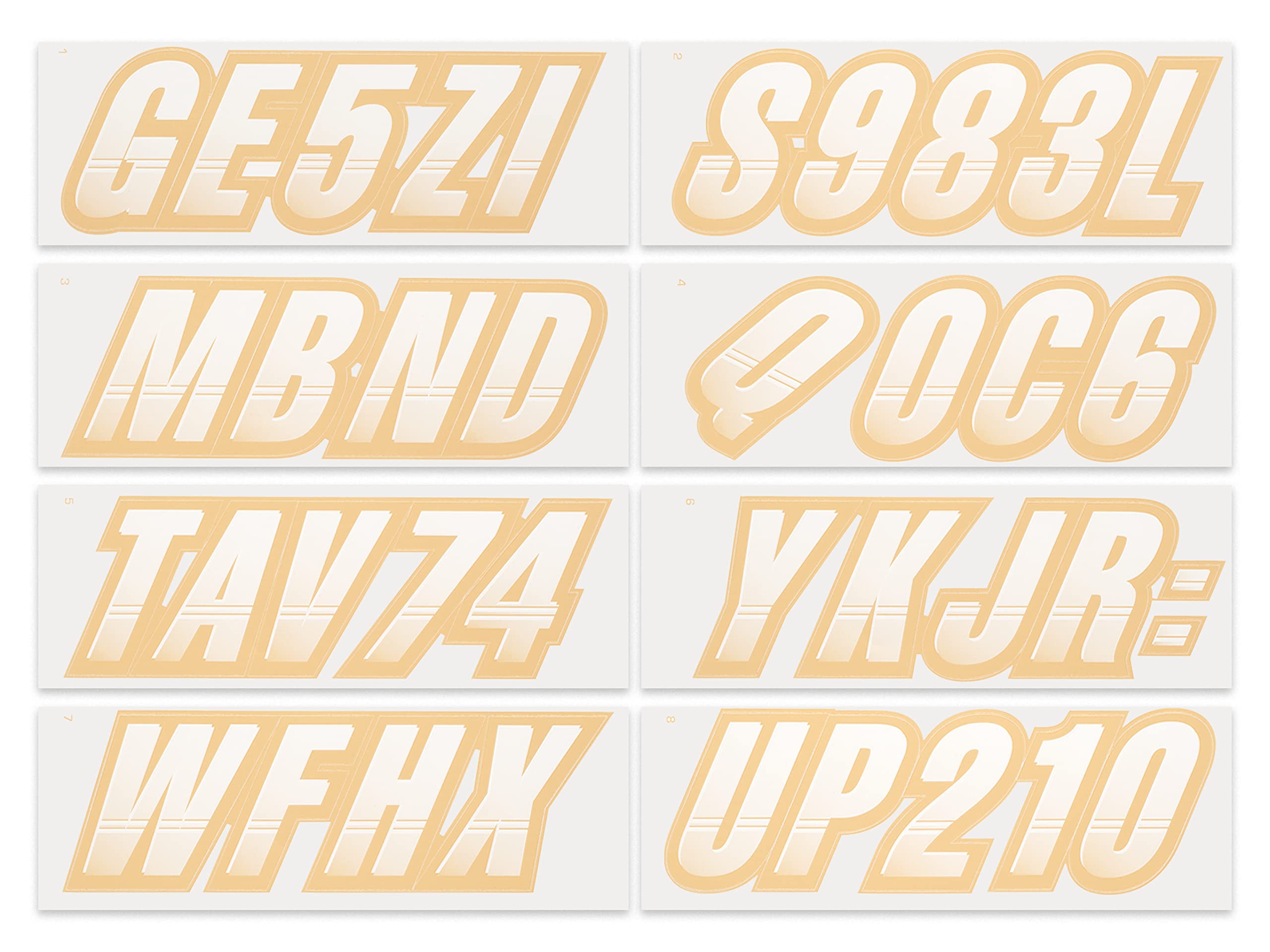 Stiffie Alpha-Numeric Registration Stickers 3" White/Tan Vinyl Decals for Boats & Watercraft - Model TT78