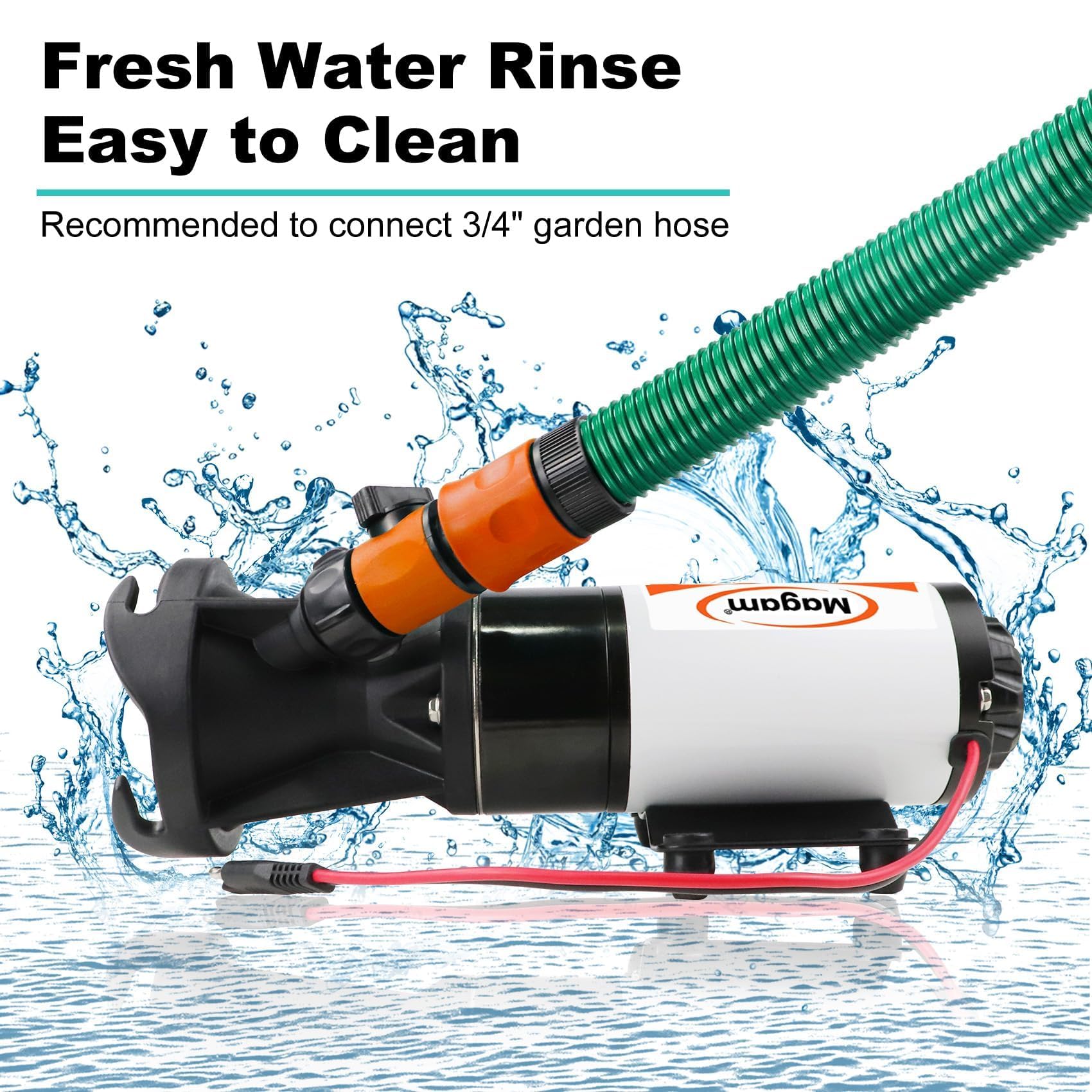 Magam RV Macerator Pump 12V, 12GPM, 3.2ft Lift, Quick Release with Garden Hose Port, for Marine & RV Use