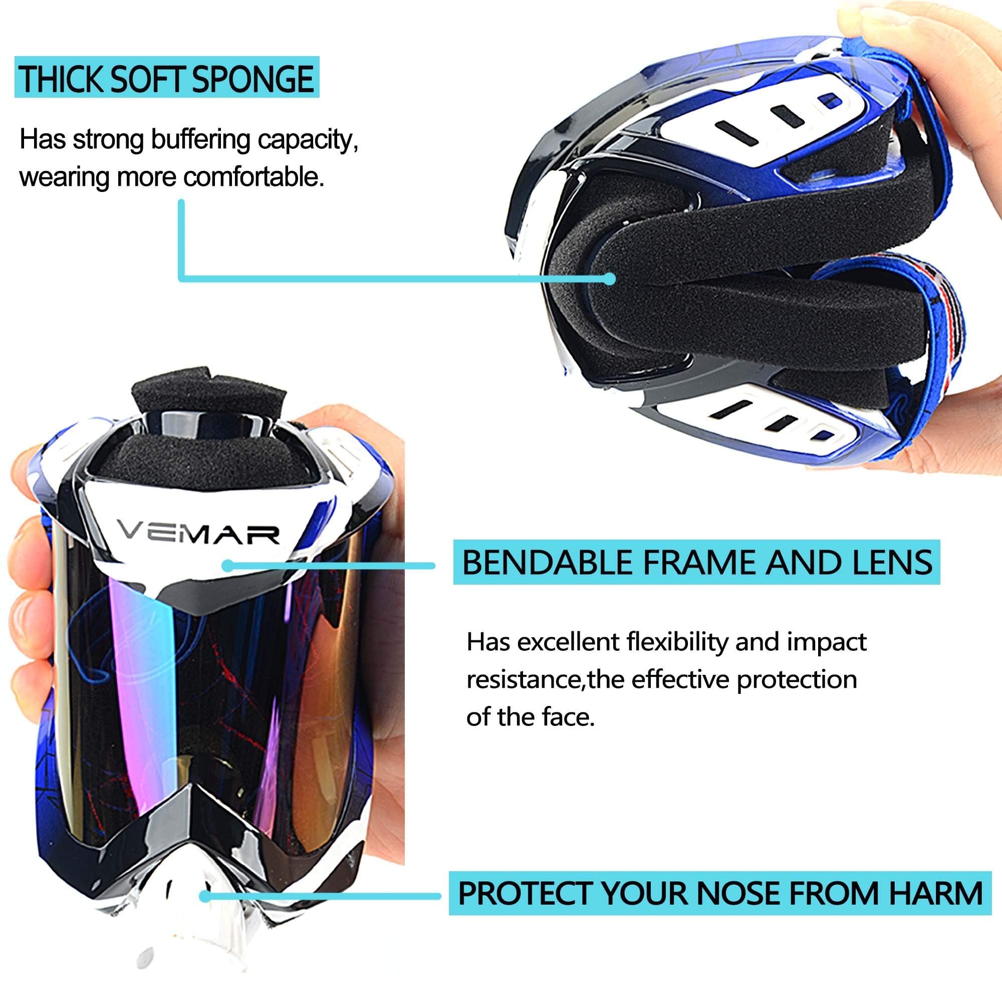 Ubelly Motorcycle Motocross Goggles Atv Racing Goggles Dirt Bike Tactical Riding Motorbike Goggle Glasses, Bendable Windproof Du