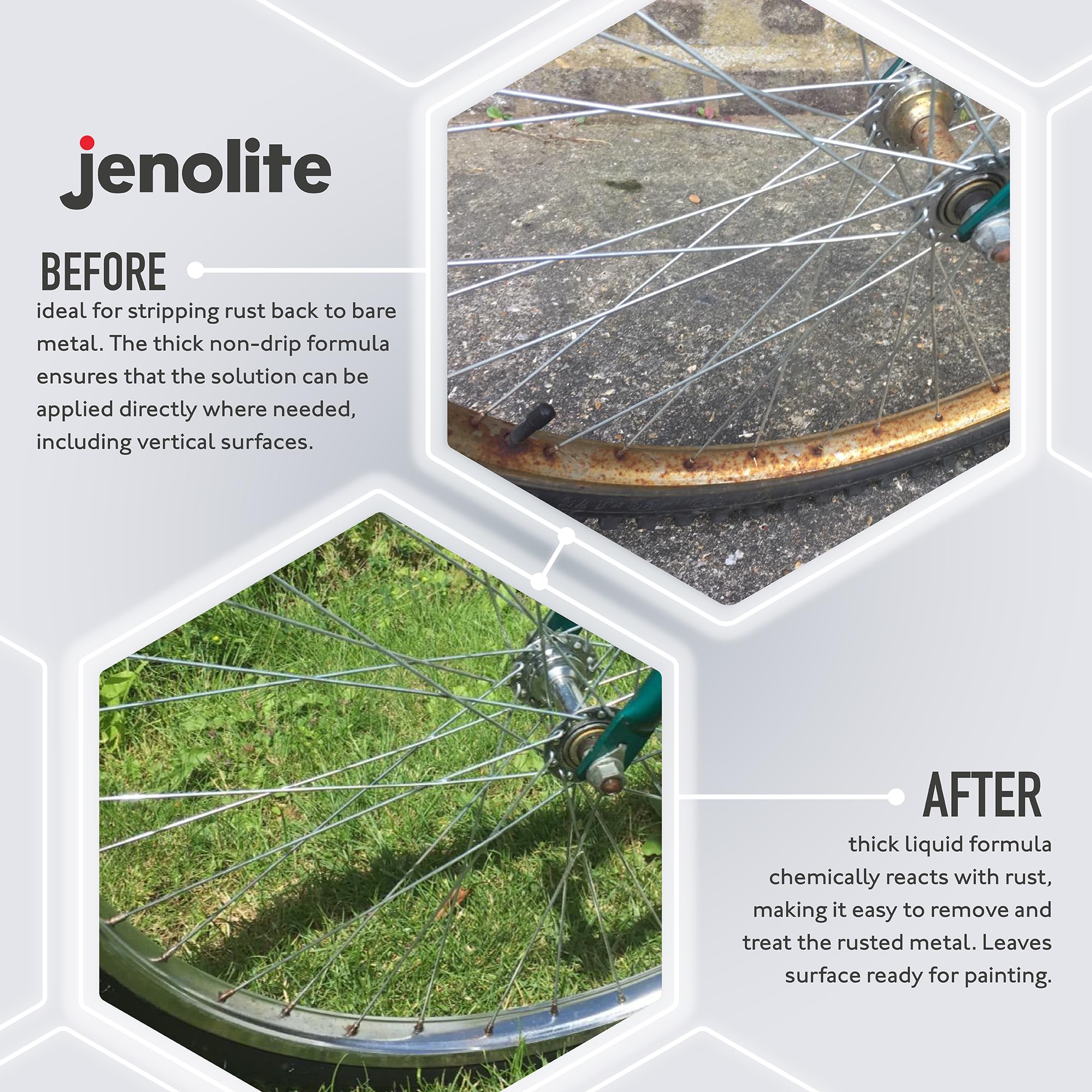 JENOLITE Rust Remover for Metal - Fast Acting No Drip Thick Liquid - Industrial Strength, Removes Rust Back to Bare Metal - 5oz