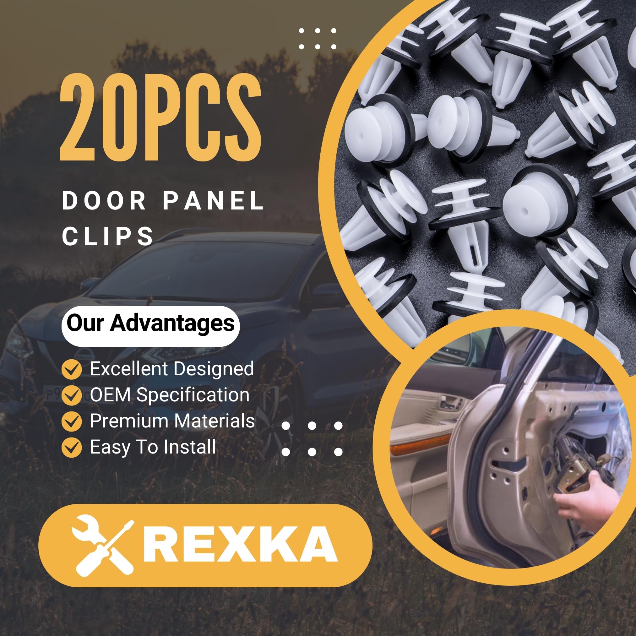 Rexka 20Pcs Door Trim Panel Retainer Clip For Ford W713297-S300 C-Max Edge Escape Explorer F-150 Mustang Focus Flex Fusion Tauru