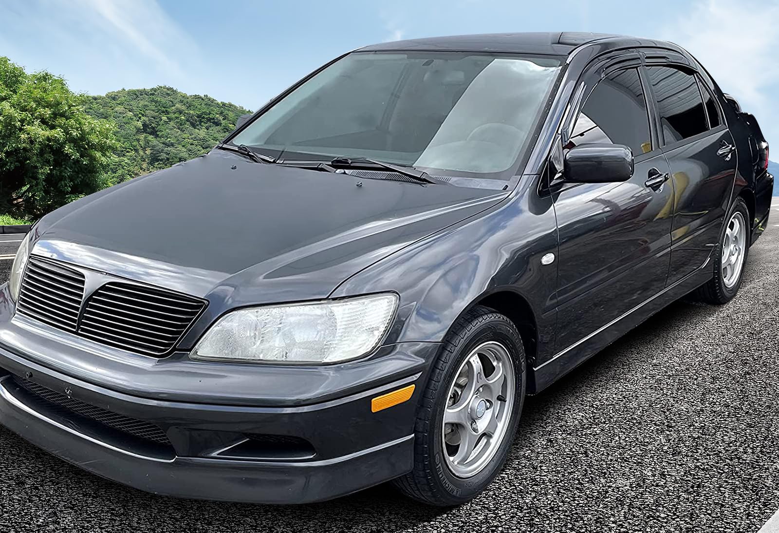 Window Visors Compatible With 2002-2007 Mitsubishi Lancer Sedan, Smoked Aero Jdm Wind Deflectors Stick On By Ikon Motorsports, 2