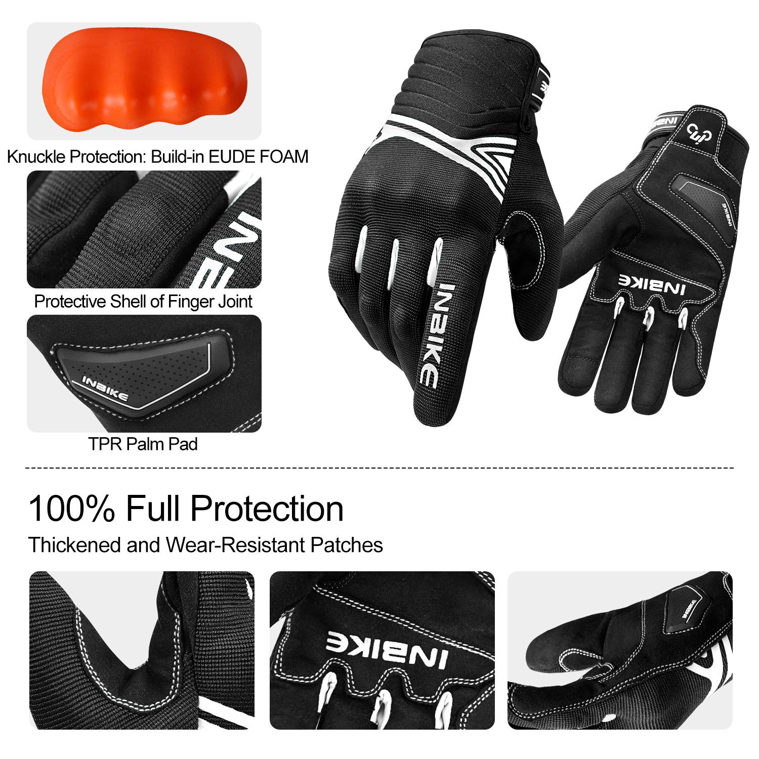 Inbike Waterproof Winter Motorcycle Gloves Thermal Fleece Touchscreen With Tpr Palm Pad Cushioning Hard Knuckle White Small