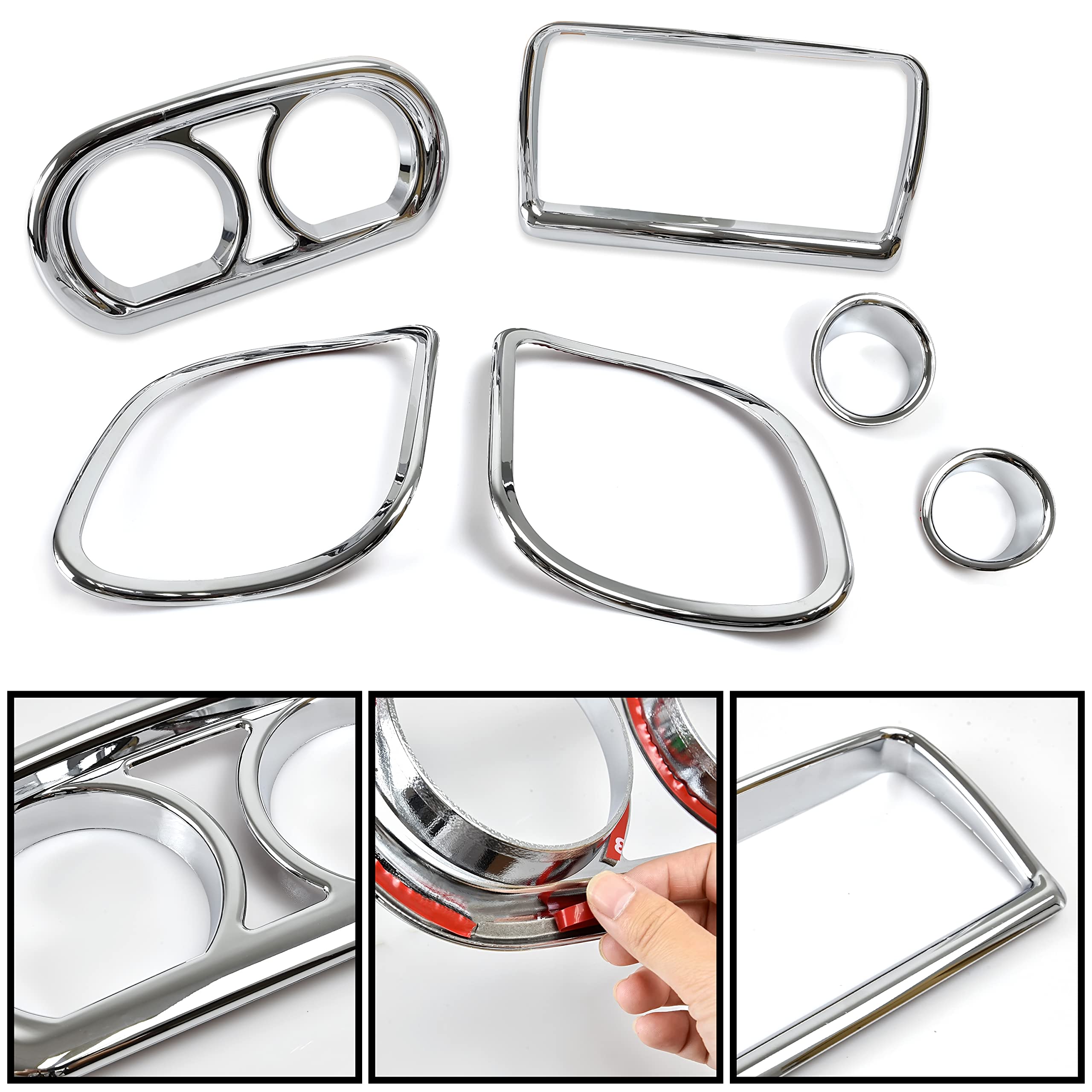 VEISUTOR Inner Fairing Trim Kit for 2015-2022 Road Glide, Chrome Speedometer Gauge Covers, Black Plastic, Model VST-010103-021