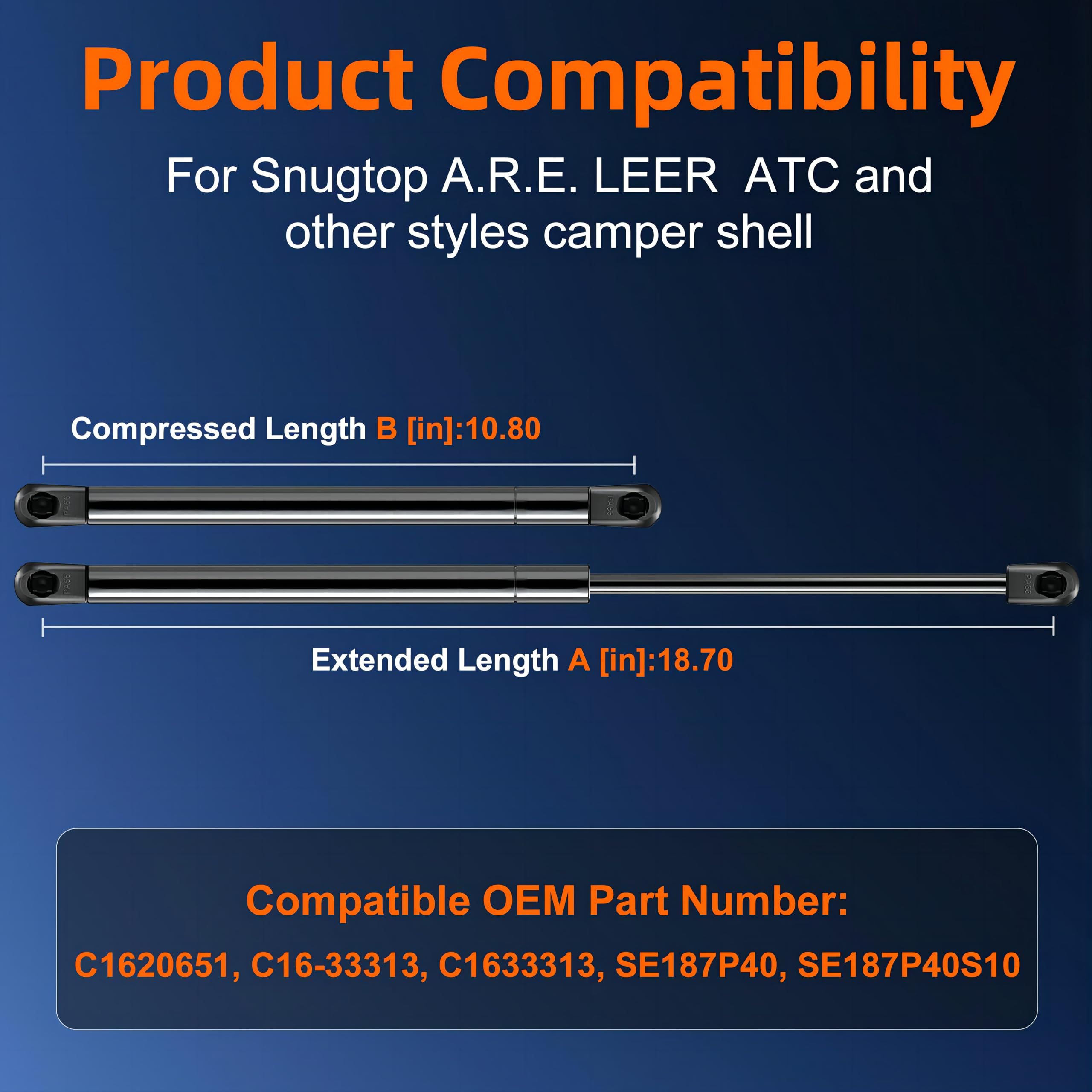 Euplokeer C16-20651 18.7In 19In 40Lb/178N Gas Shock Strut Lift Support For Leer A.R.E. Camper Shell Window, C16-33313 Snugtop Tr