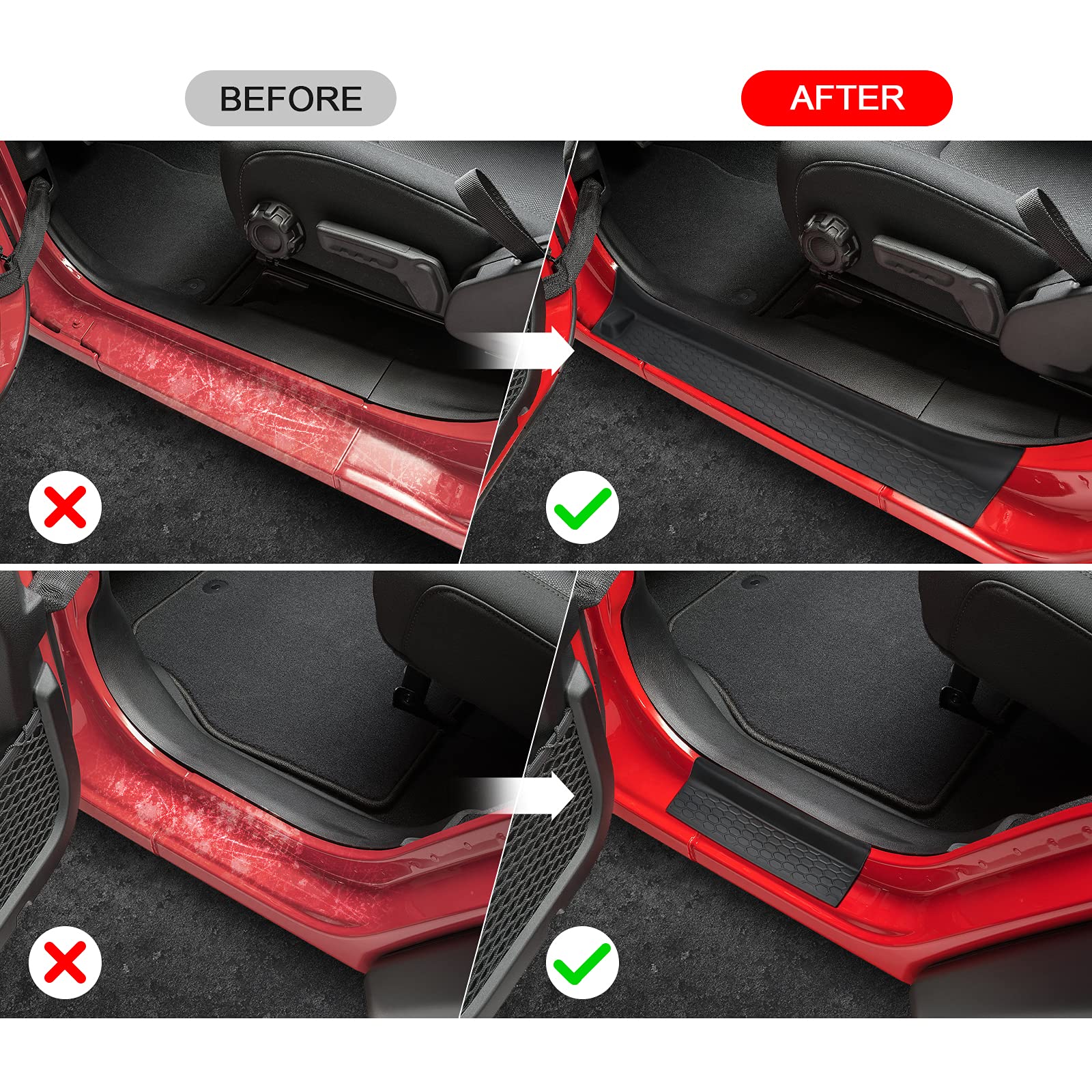 SUPAREE Door Sill Guards Kit, Rubber, 4pcs Set, Fits 2018-2024 Jeep Wrangler JL/JT 4-Door, Black