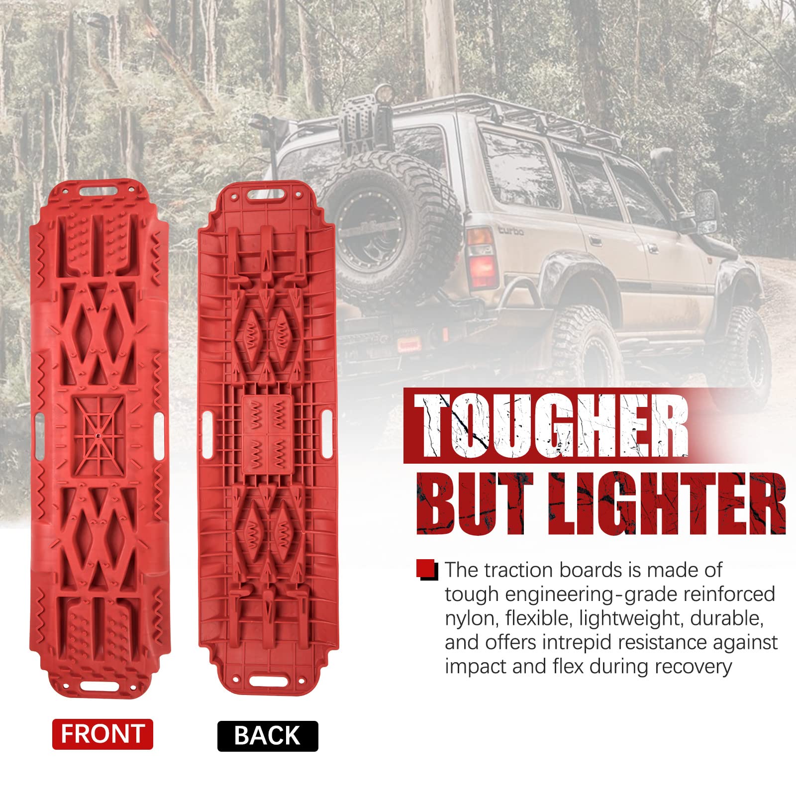 Bunker Indust Offroad Traction Boards With Jack Lift Base, Mud Sand Tracks Snow Tire Traction Mat Recovery Ramp For 4X4 Jeep Truck Suv Atv Utv Pair Red Traction Pads