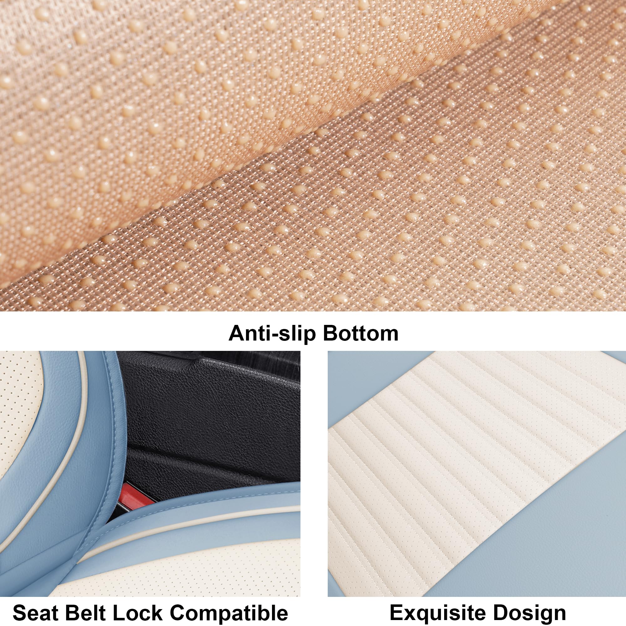 LINGVIDO Universal Car Seat Cover - Breathable Faux Leather, Waterproof, Front Size, White & Light Blue, Model Lingzhu01