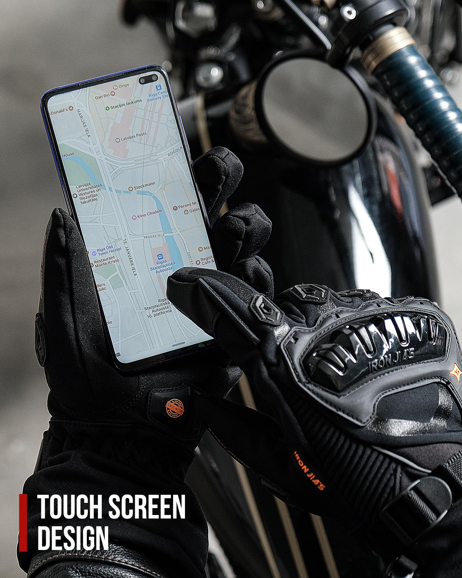 Iron Jia'S Motorcycle Gloves Winter Cold Weather Warm Touchscreen Waterproof Windproof Protective Gear (Black, L)