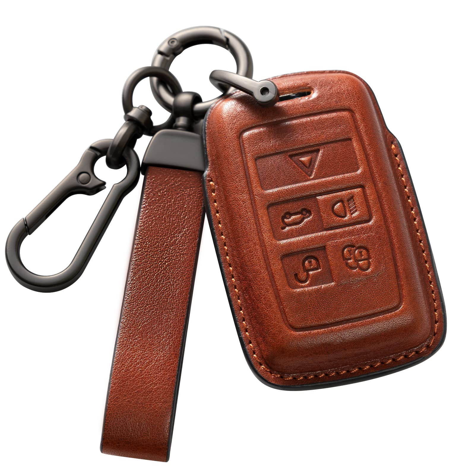 Smyfob Land Rover Key Fob Cover Leather Lanyard compatible with Land Rover Discovery Defender Range Rover Key Chain Holder car K