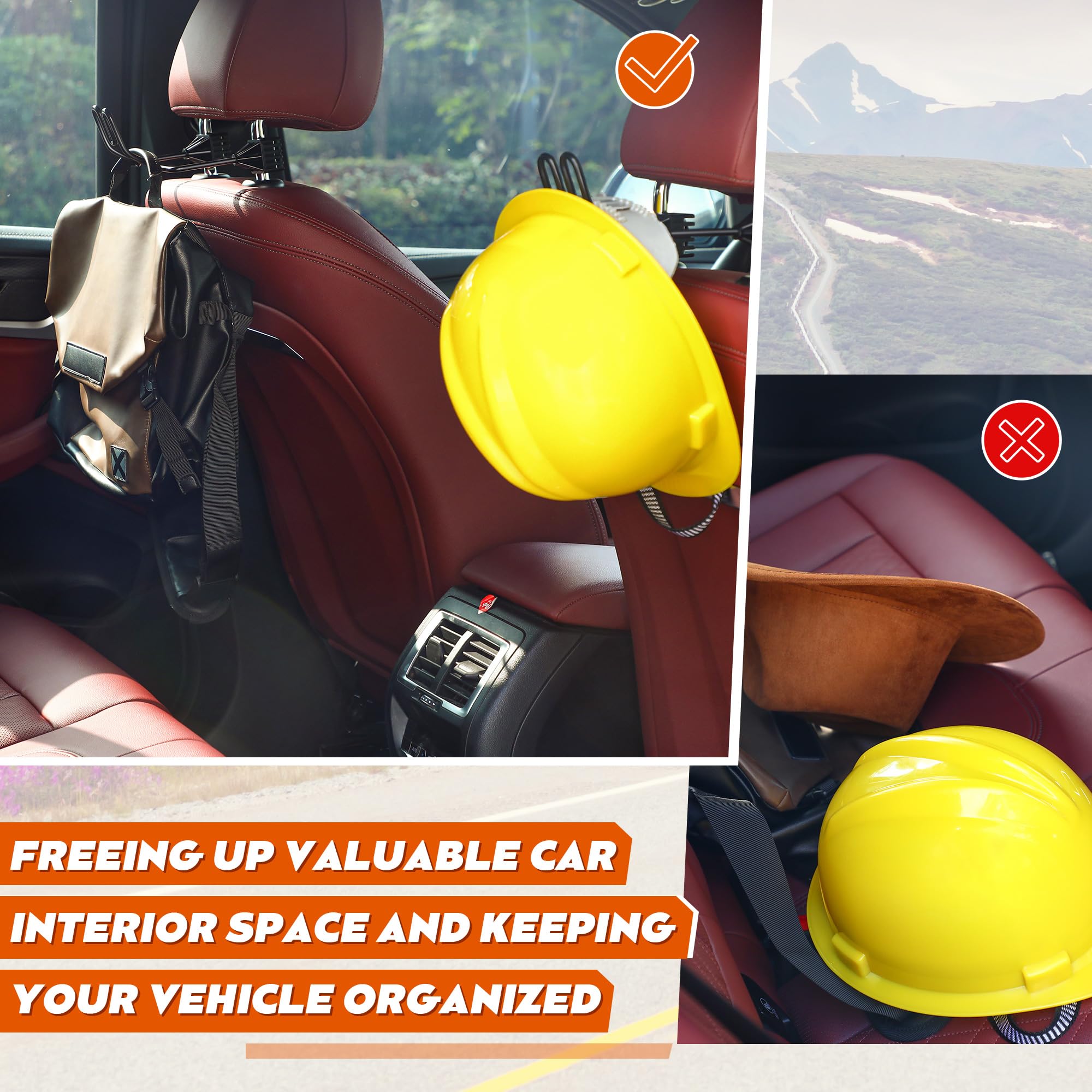 Feekoon 2 Pcs Hard Hat Holder For Truck Car Seat, Car Hat Holder For Truck Suv Car, Caps Clothes Cowboy Hat Holder Car Accessori