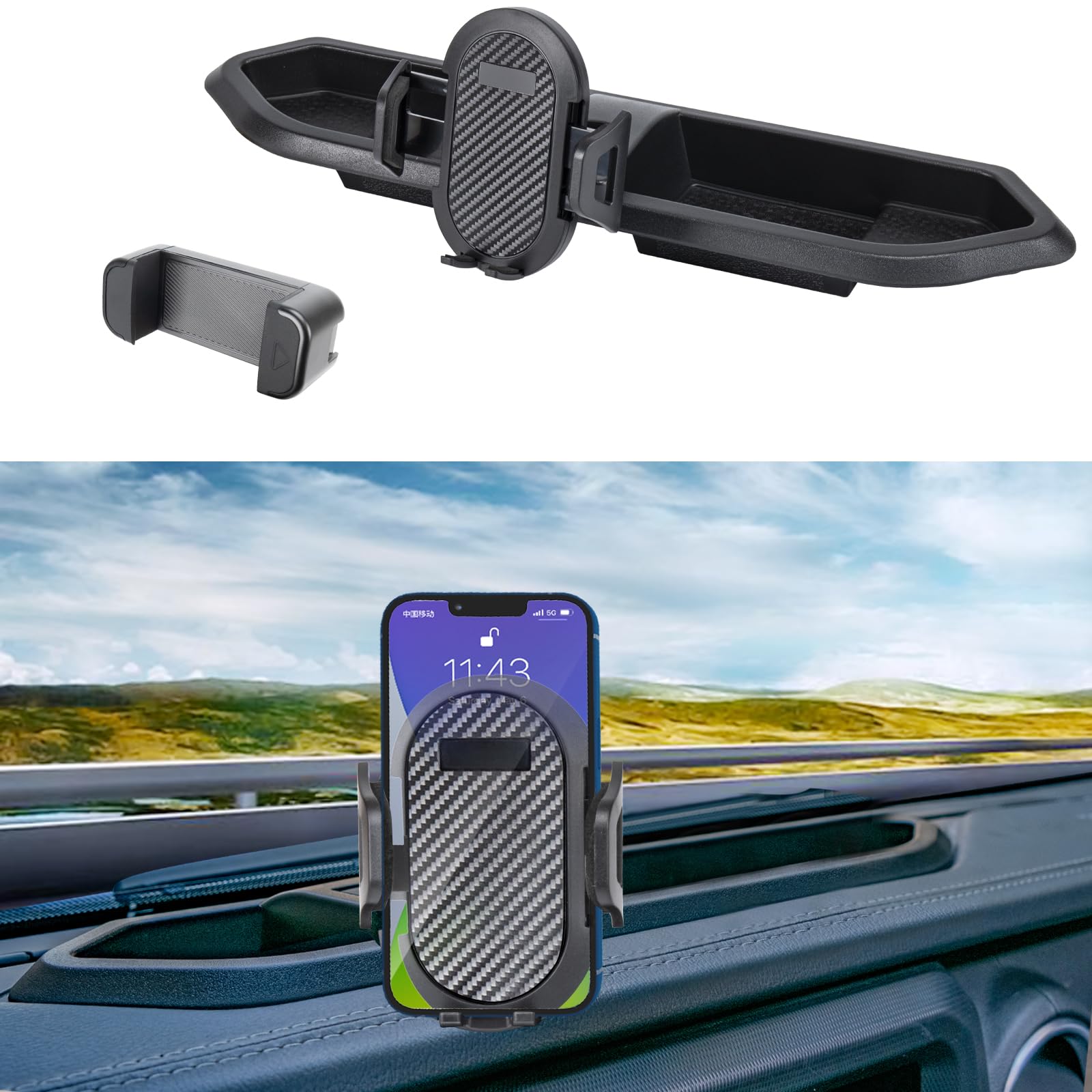 Neepiar Phone Mount Compatible With Jeep Wrangler 2018-2023 Jl Jlu 2020-2023 Gladiator Jt Dash Tray Phone Holder Mount With Storage Box Don'T Fit For The Oil-Electric Vehicle Version