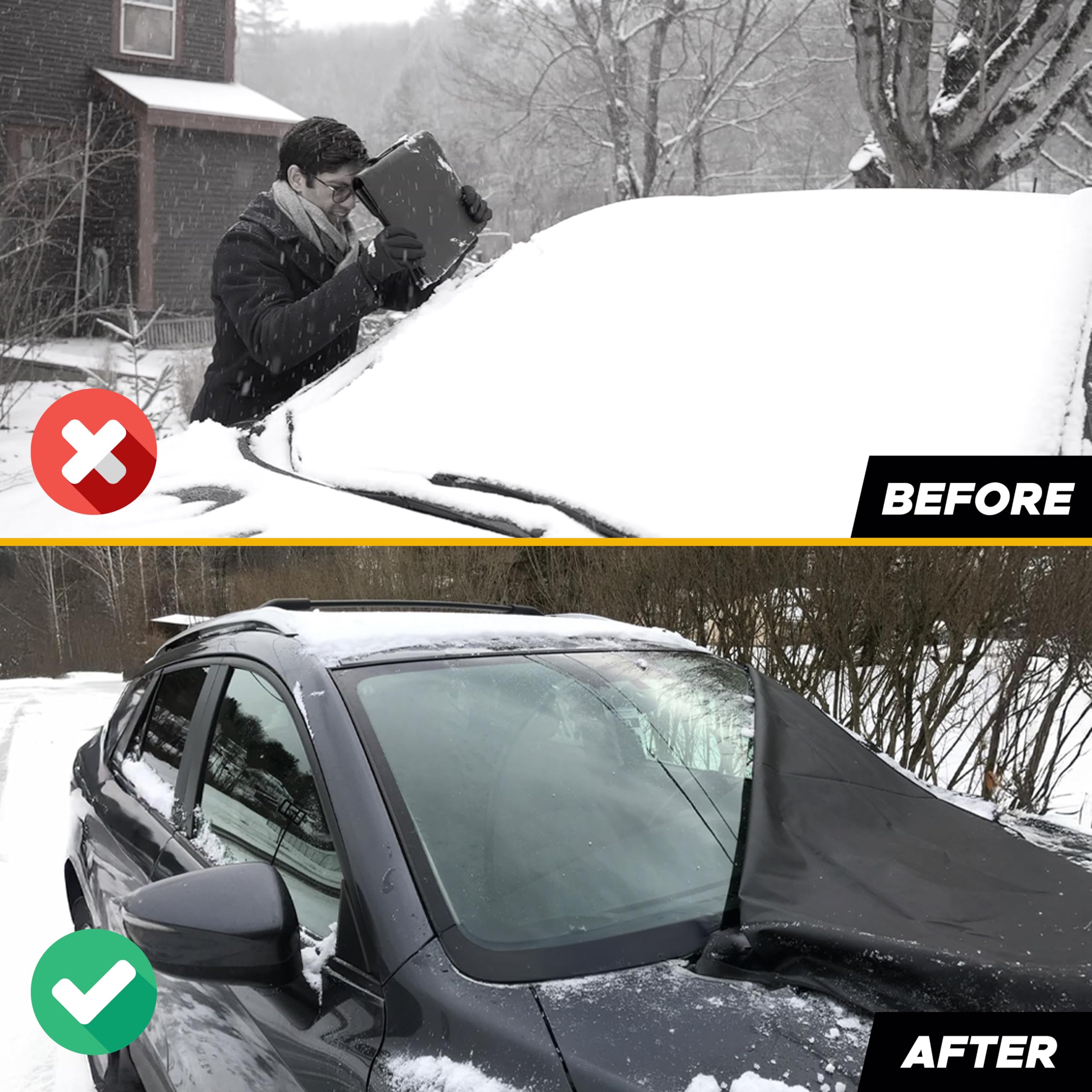 EcoNour Car Windshield Cover for Ice & Snow, Medium Size, Black Polyester, Fits Most Cars, Trucks, Vans, SUVs, Model EcoWSCS